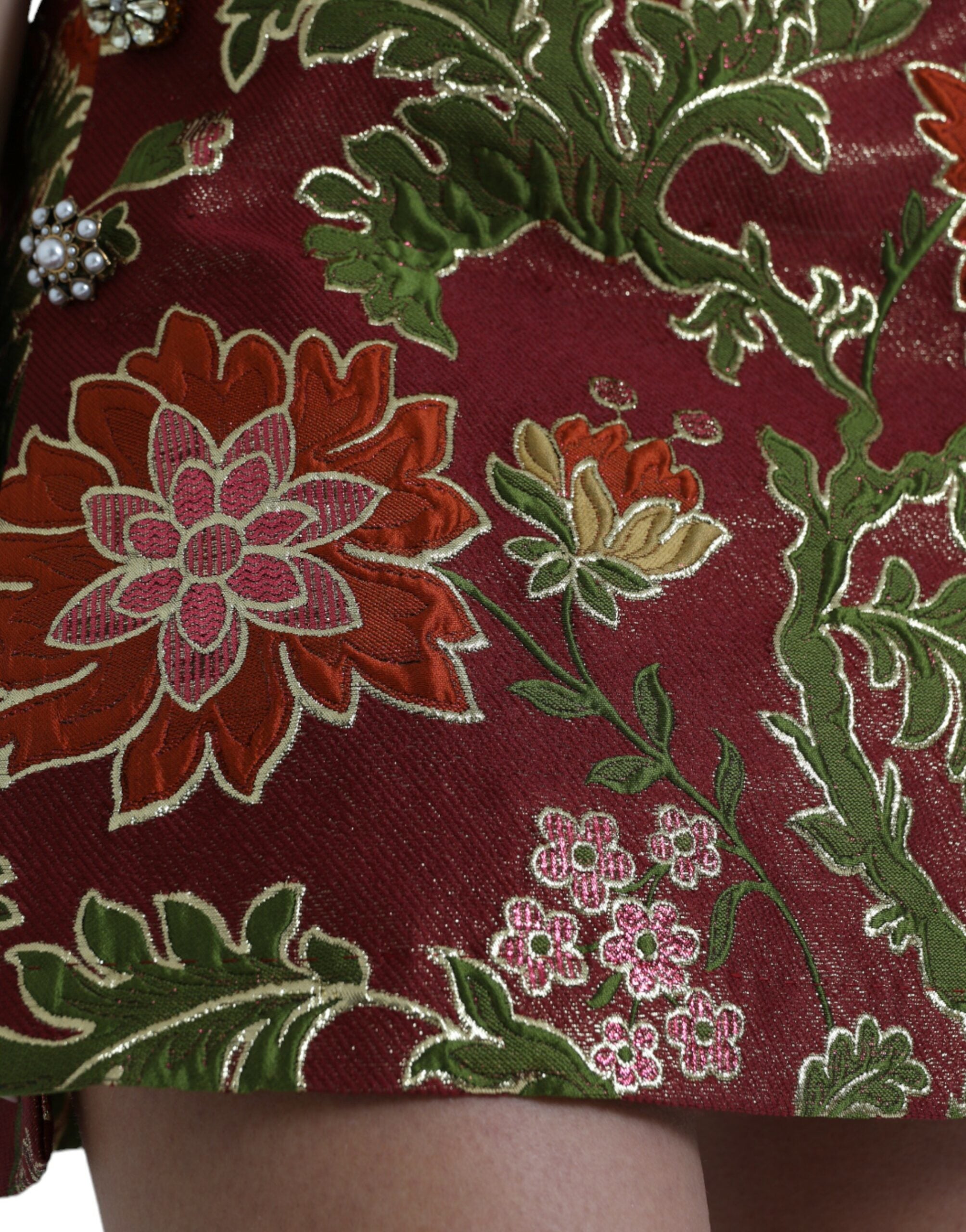 Dolce &amp; Gabbana – Kastanienbrauner Jacquard-Minirock mit Blumenmuster
