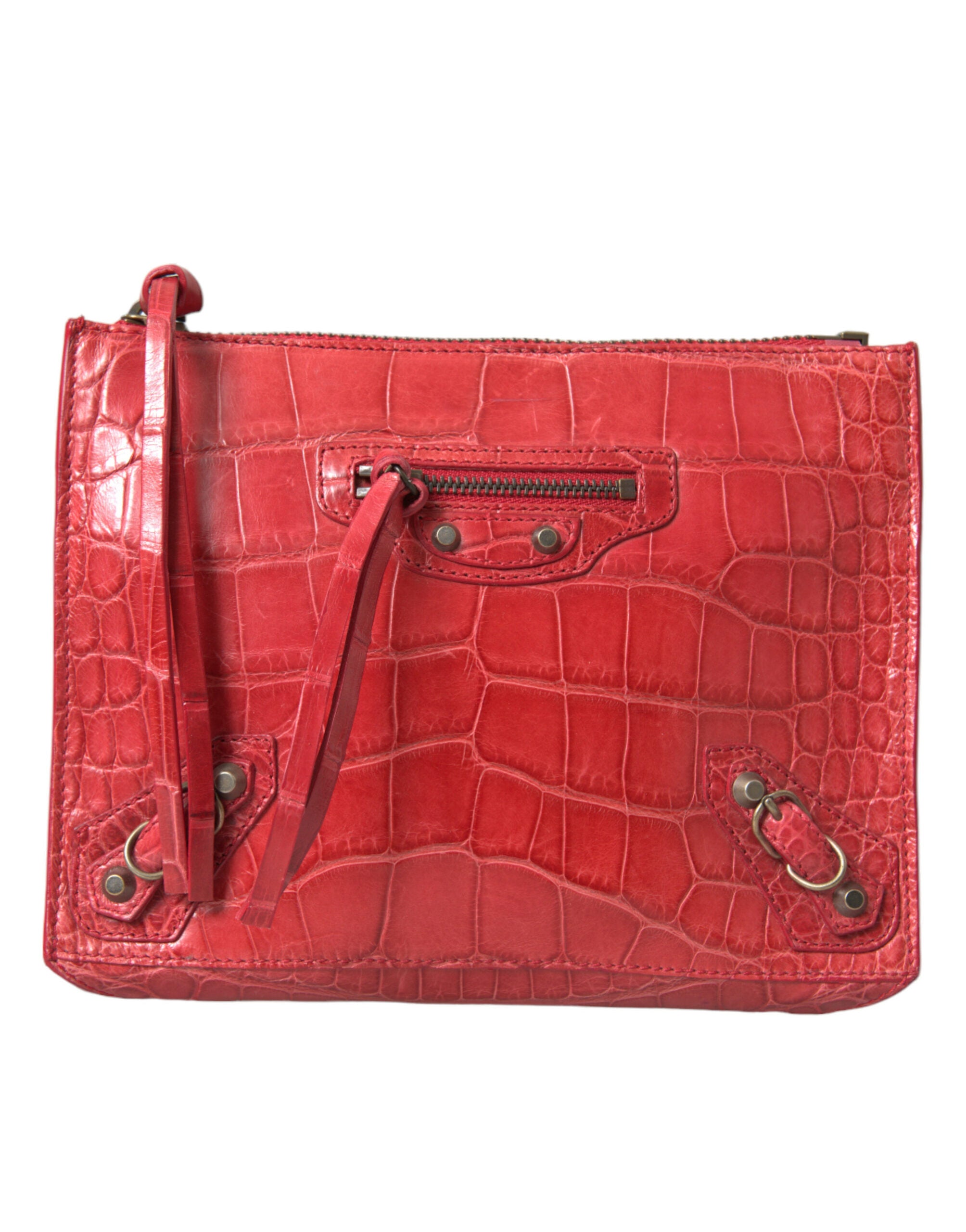 Balenciaga Exotische rote Clutch aus Alligatorleder