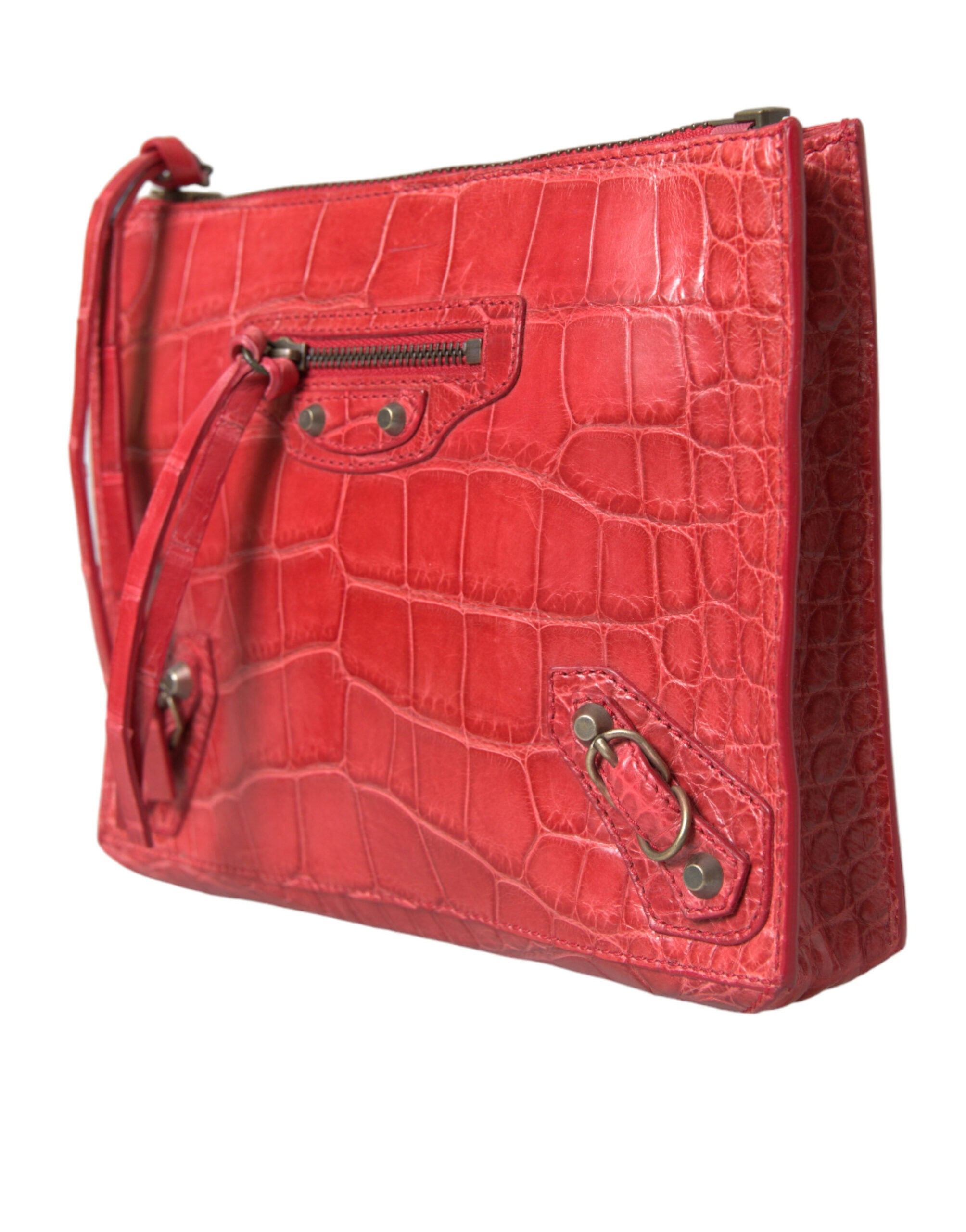 Balenciaga Exotische rote Clutch aus Alligatorleder
