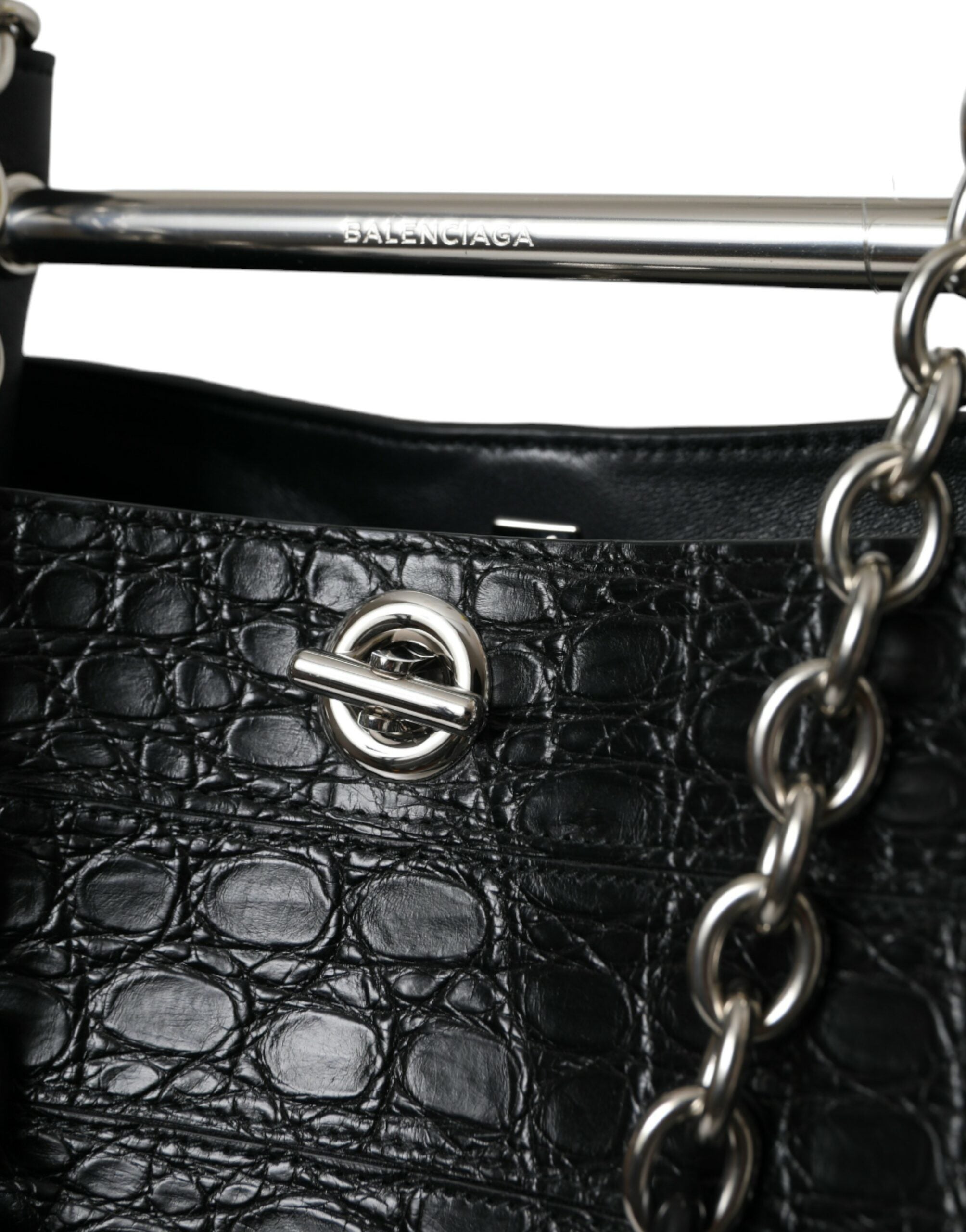 Balenciaga – Elegante Maxi-Beuteltasche aus schwarzem Krokodilleder