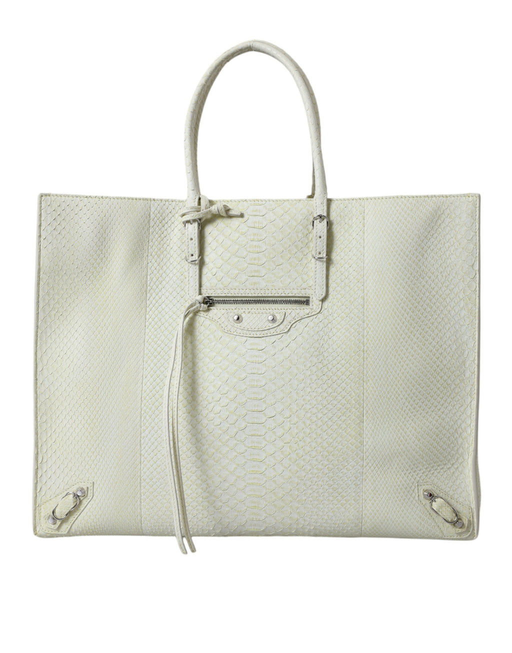 Balenciaga Chic Python-Ledertasche in Weiß und Gelb