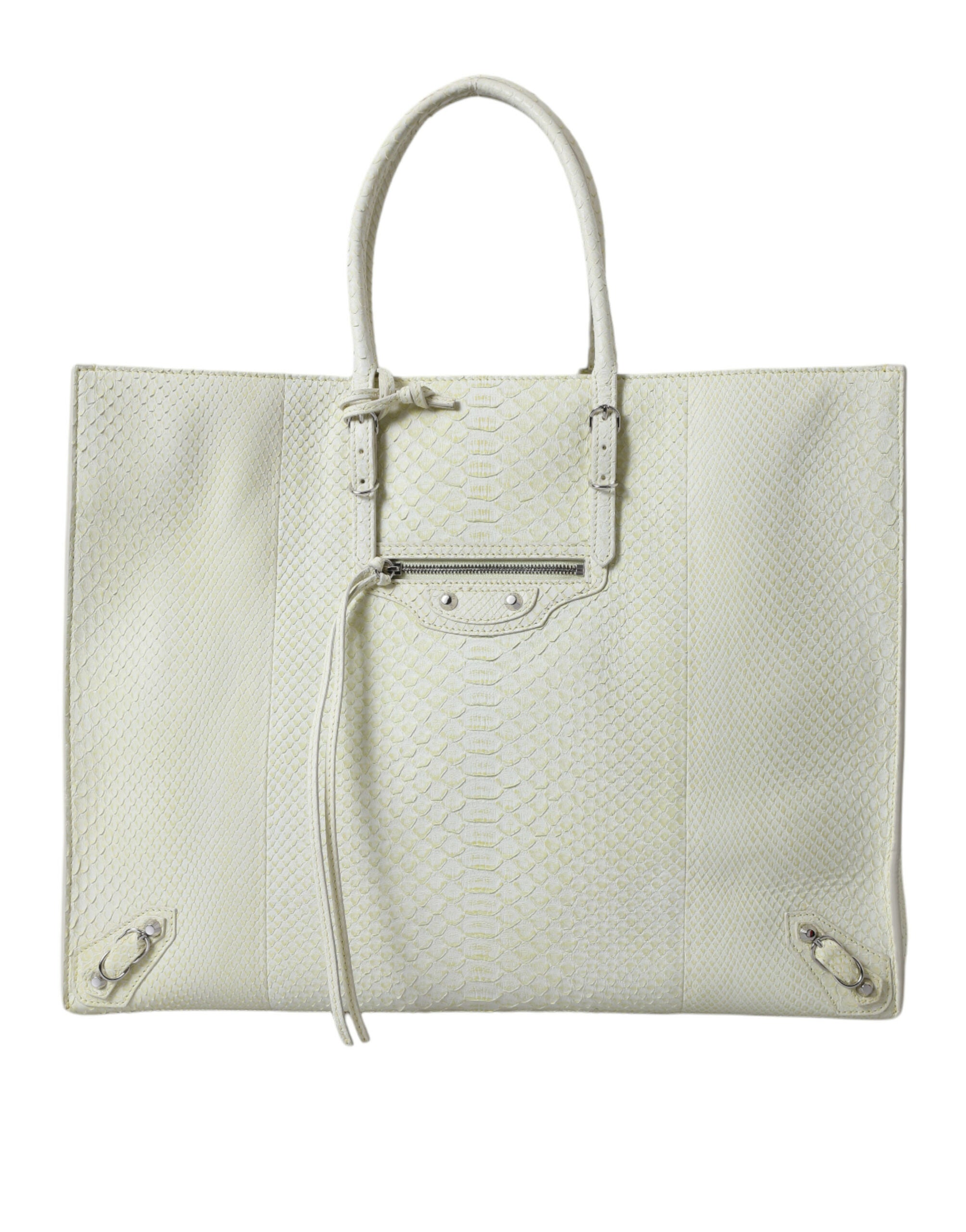 Balenciaga Chic Python-Ledertasche in Weiß und Gelb