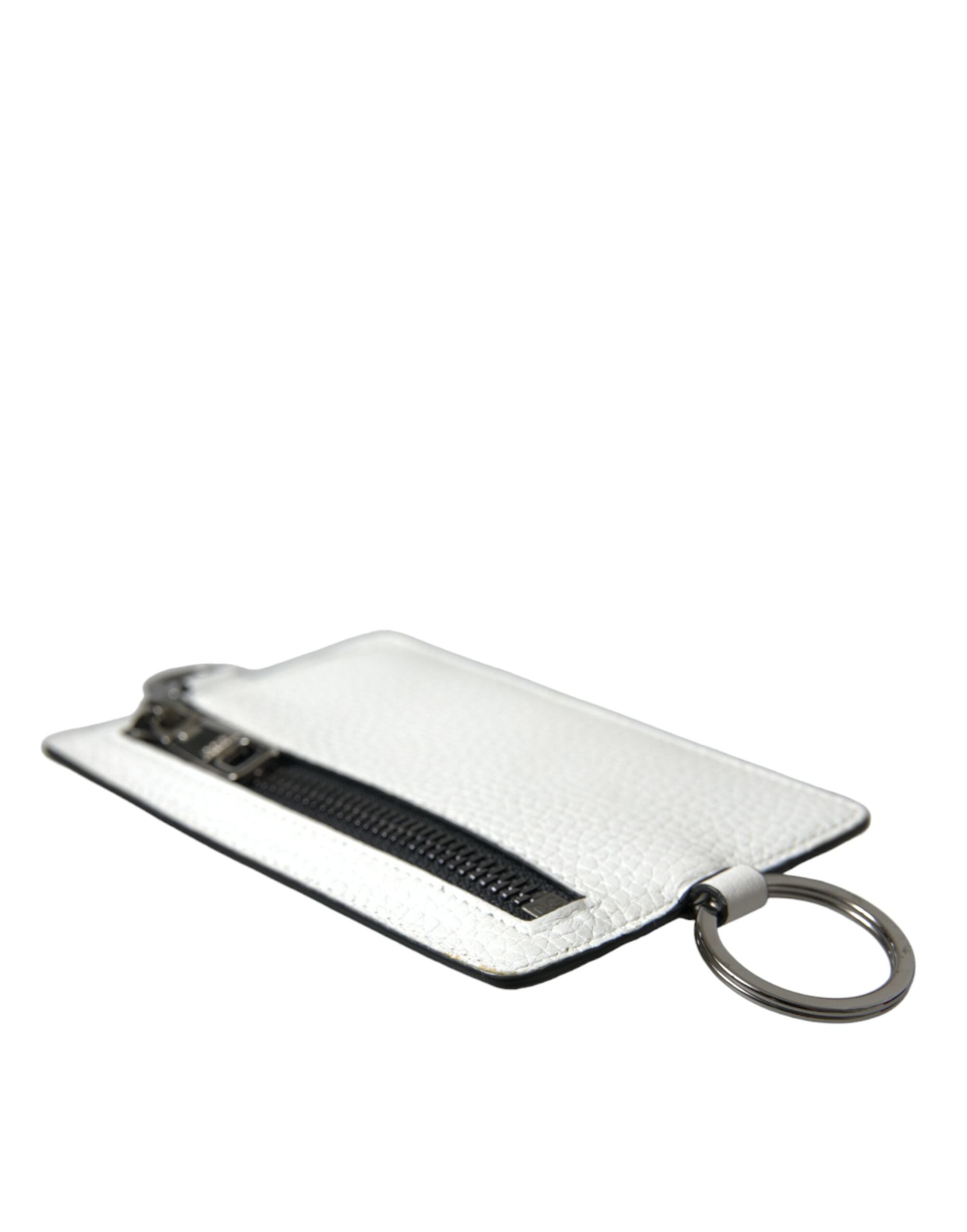 Dolce &amp; Gabbana – Kartenetui mit Logo und Lanyard aus weißem Kalbsleder