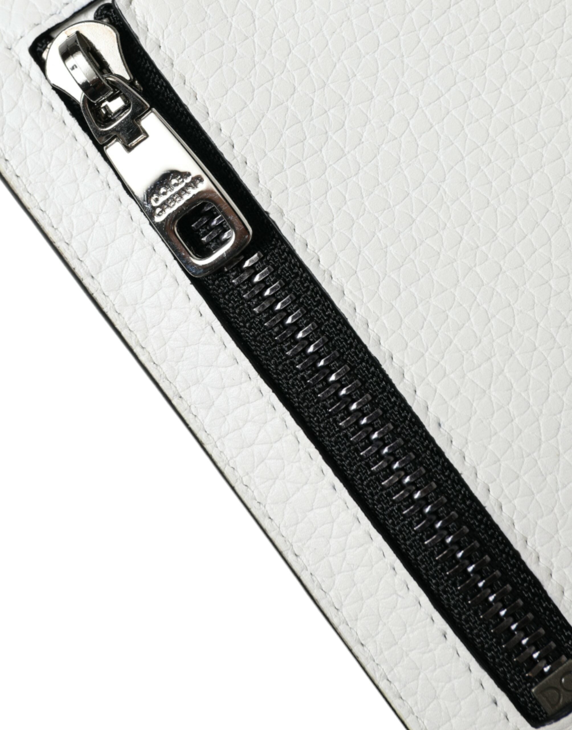 Dolce &amp; Gabbana – Kartenetui mit Logo und Lanyard aus weißem Kalbsleder