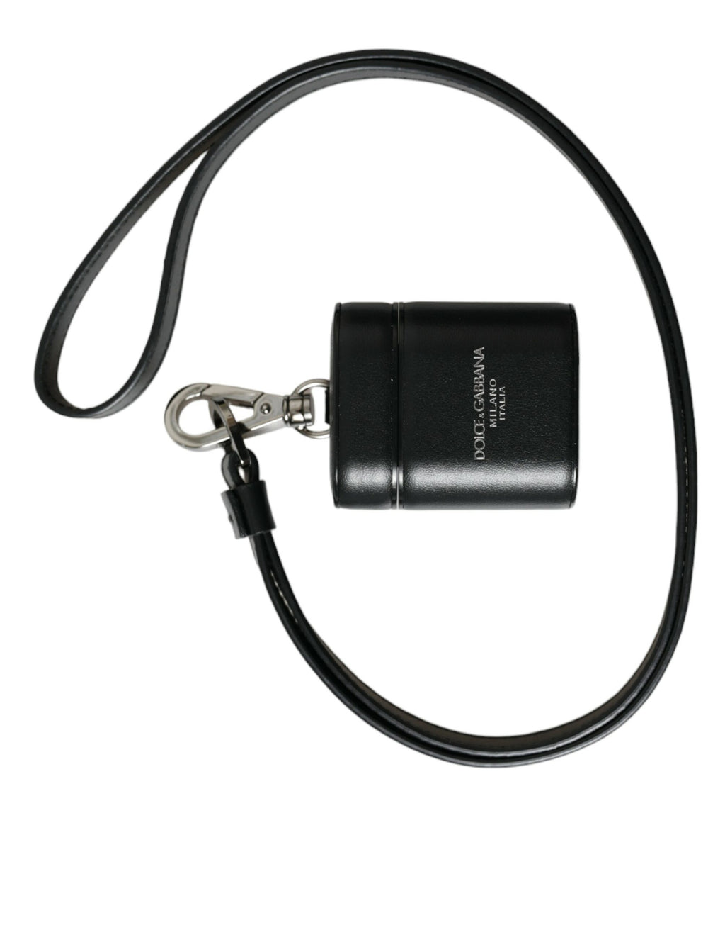 Dolce &amp; Gabbana – Airpods-Hülle mit schwarzem Lederarmband und silbernem Metalllogo