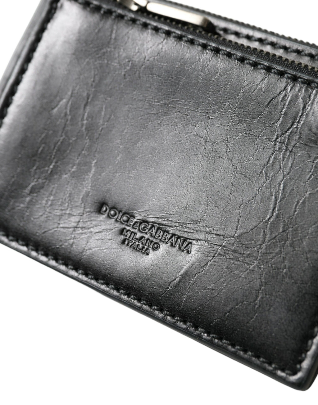 Dolce &amp; Gabbana – Schlüsselanhänger aus schwarzem Leder mit Reißverschluss und Logo