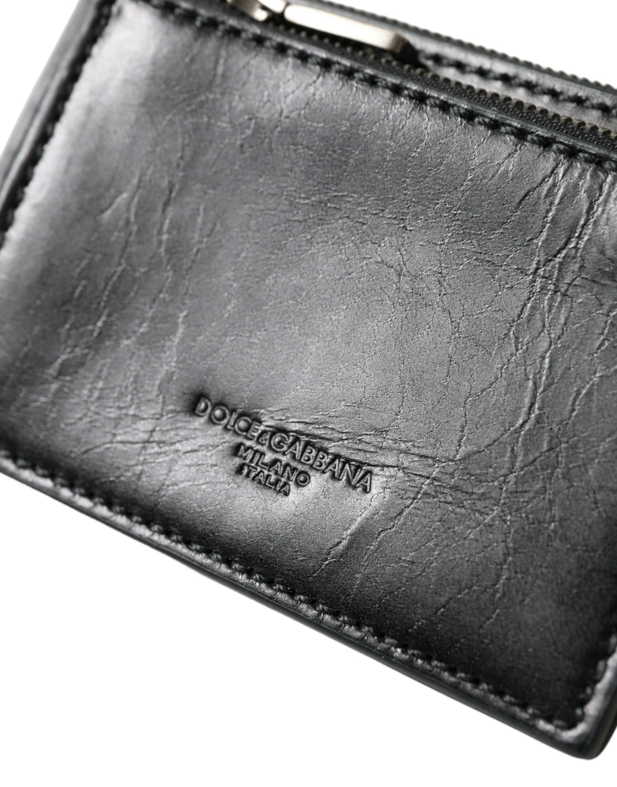 Dolce &amp; Gabbana – Schlüsselanhänger aus schwarzem Leder mit Reißverschluss und Logo