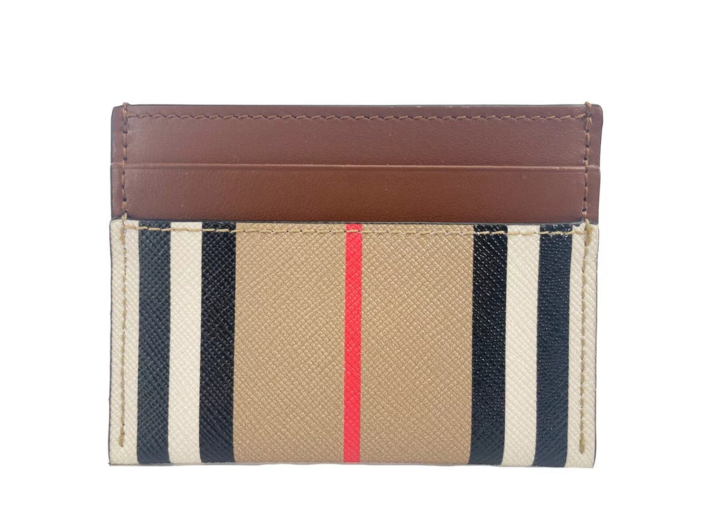 Burberry Sandon Schlankes Kartenetui aus hellbraunem Canvas mit Karomuster