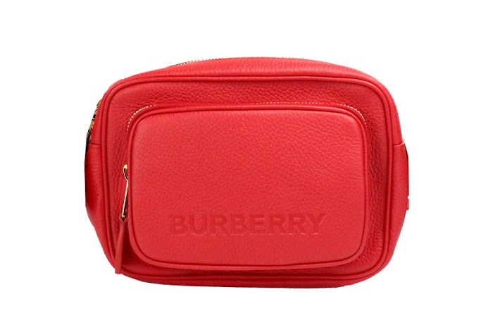 Kleine Burberry-Marken-Kamera-Umhängetasche aus genarbtem Leder in leuchtendem Rot