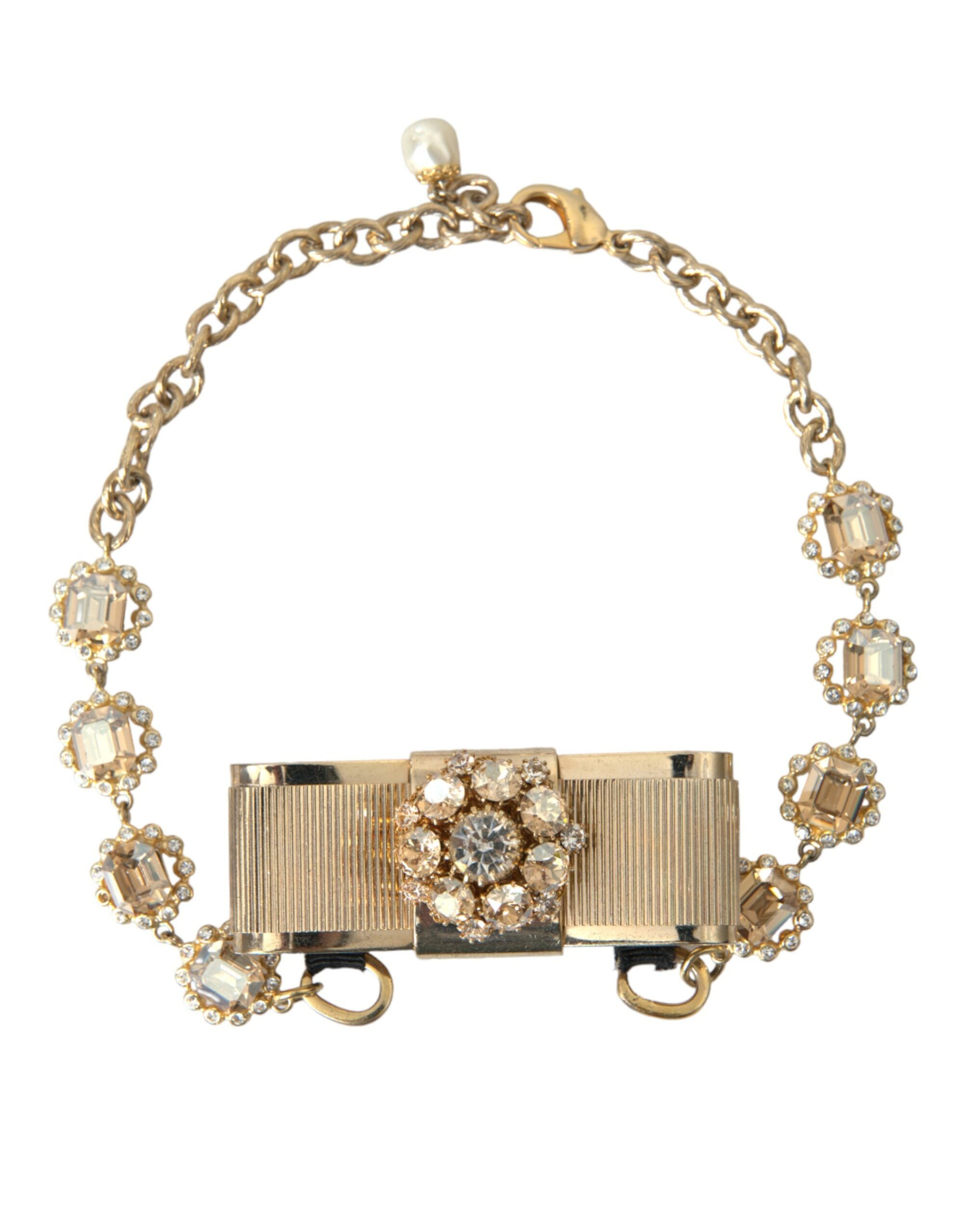 Dolce &amp; Gabbana – Choker-Halskette mit Schleife und klarem Kristall aus goldenem Messing