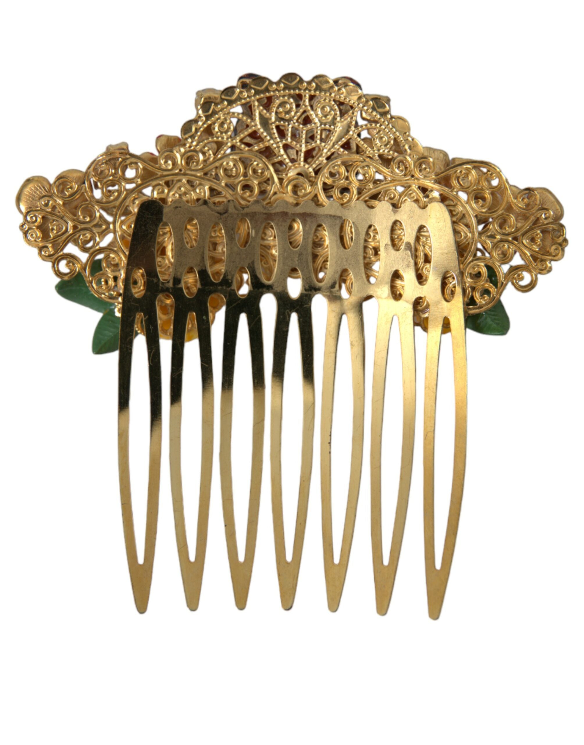 Dolce &amp; Gabbana – Haarkamm aus goldenem Messing mit Kristallen und Leopardenmuster