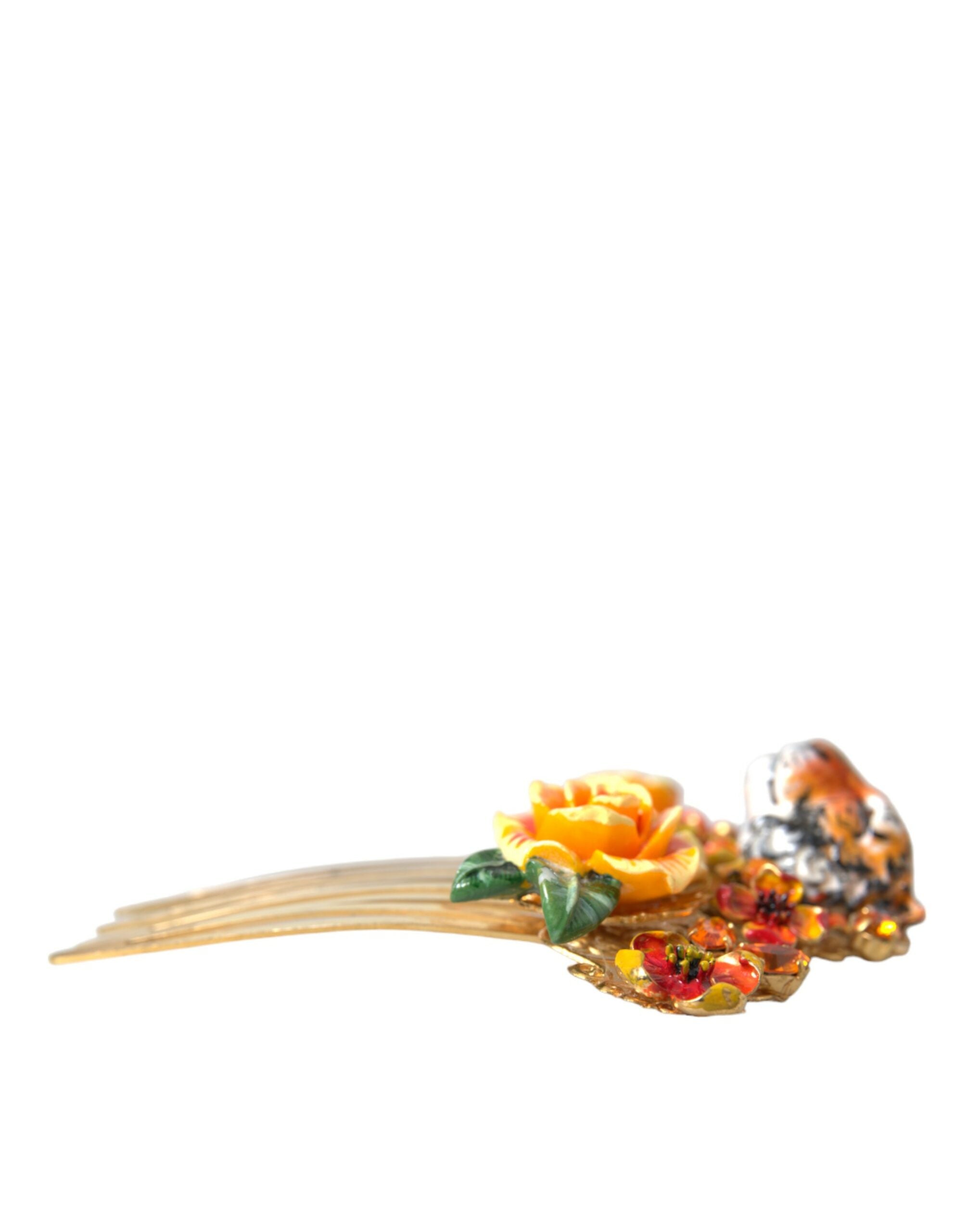 Dolce &amp; Gabbana – Haarkamm aus goldenem Messing mit Kristallen und Leopardenmuster
