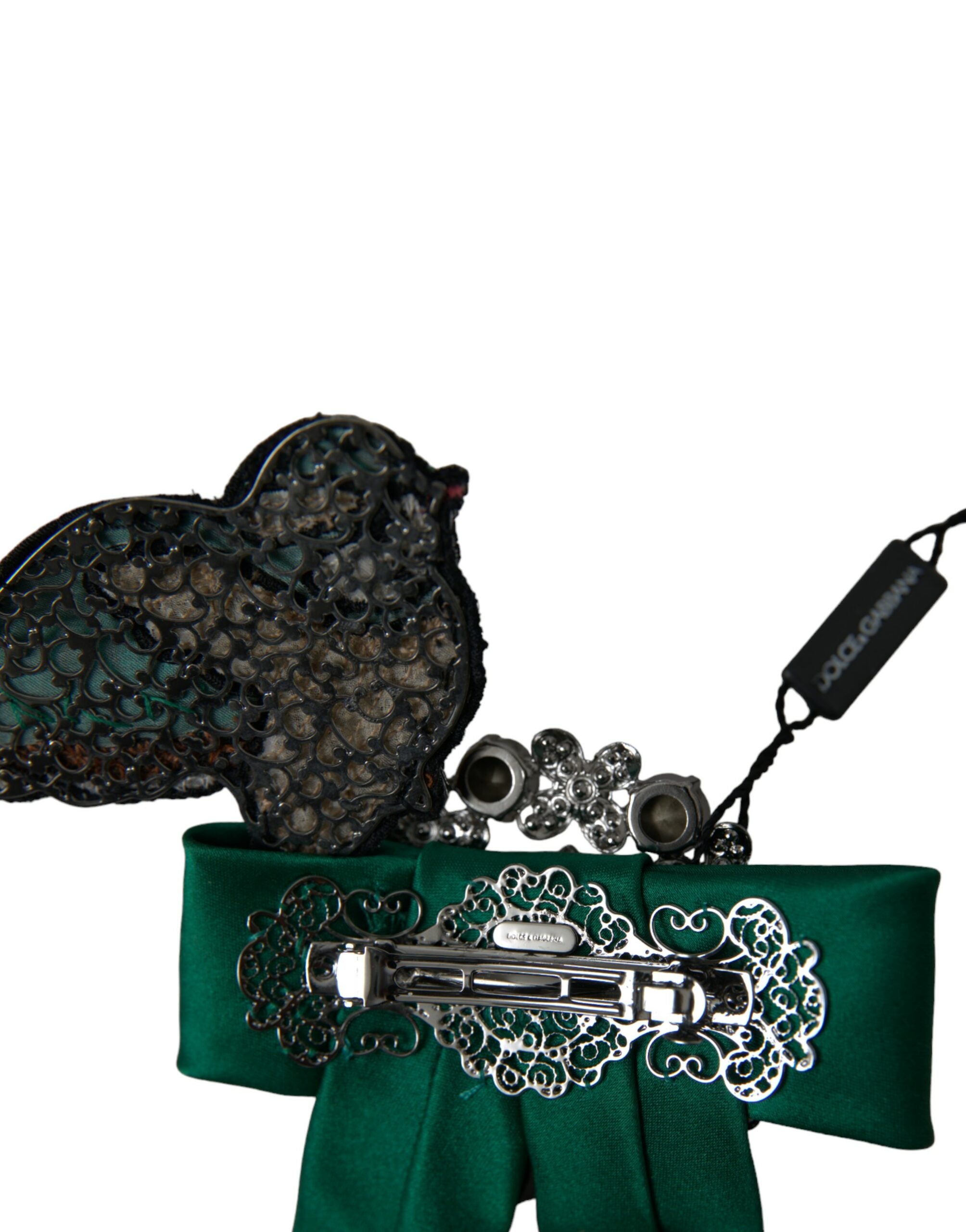 Dolce &amp; Gabbana Grüne Satin-Vogel-Kristall-Haarspange für Damen