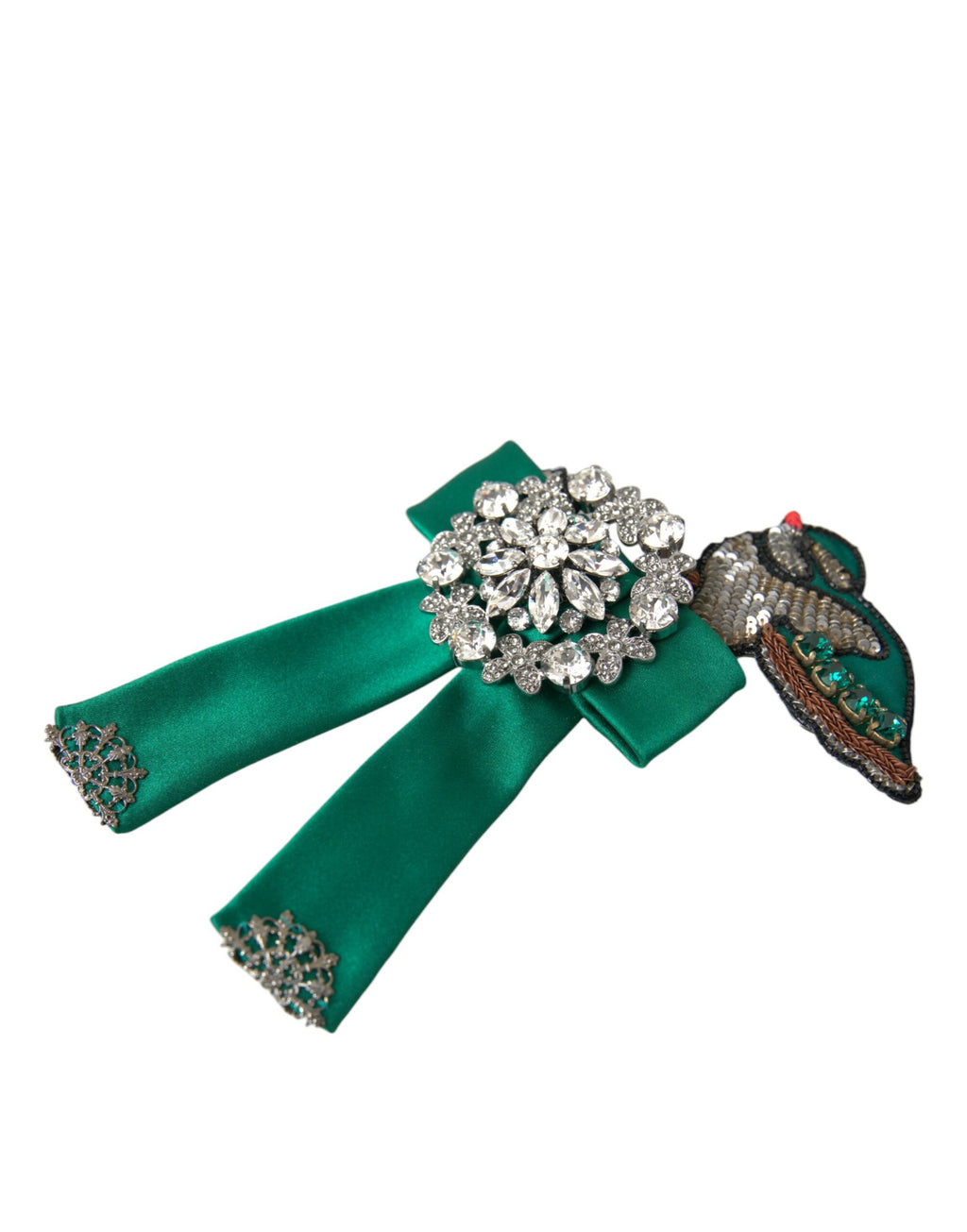 Dolce &amp; Gabbana Grüne Satin-Vogel-Kristall-Haarspange für Damen