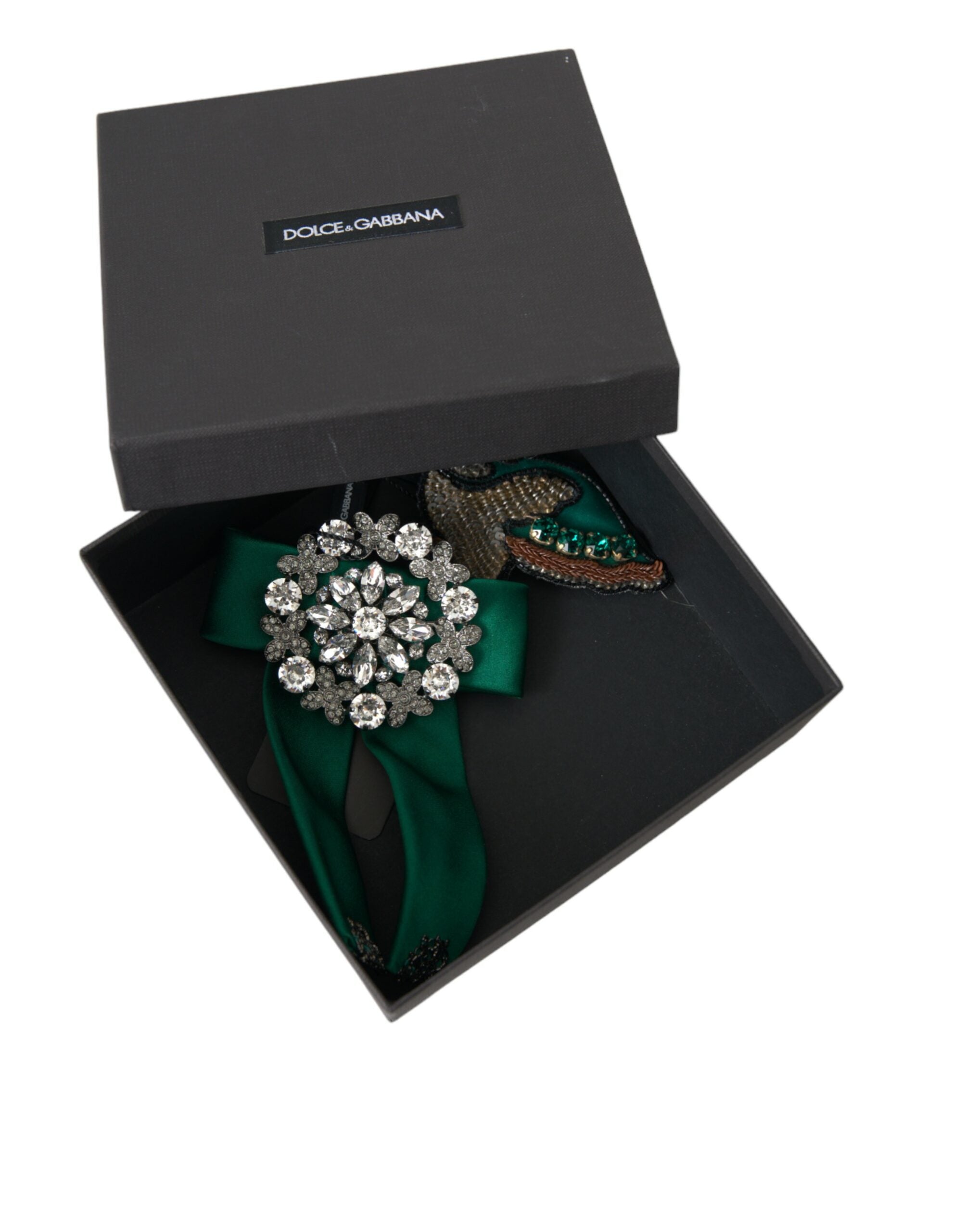 Dolce &amp; Gabbana Grüne Satin-Vogel-Kristall-Haarspange für Damen