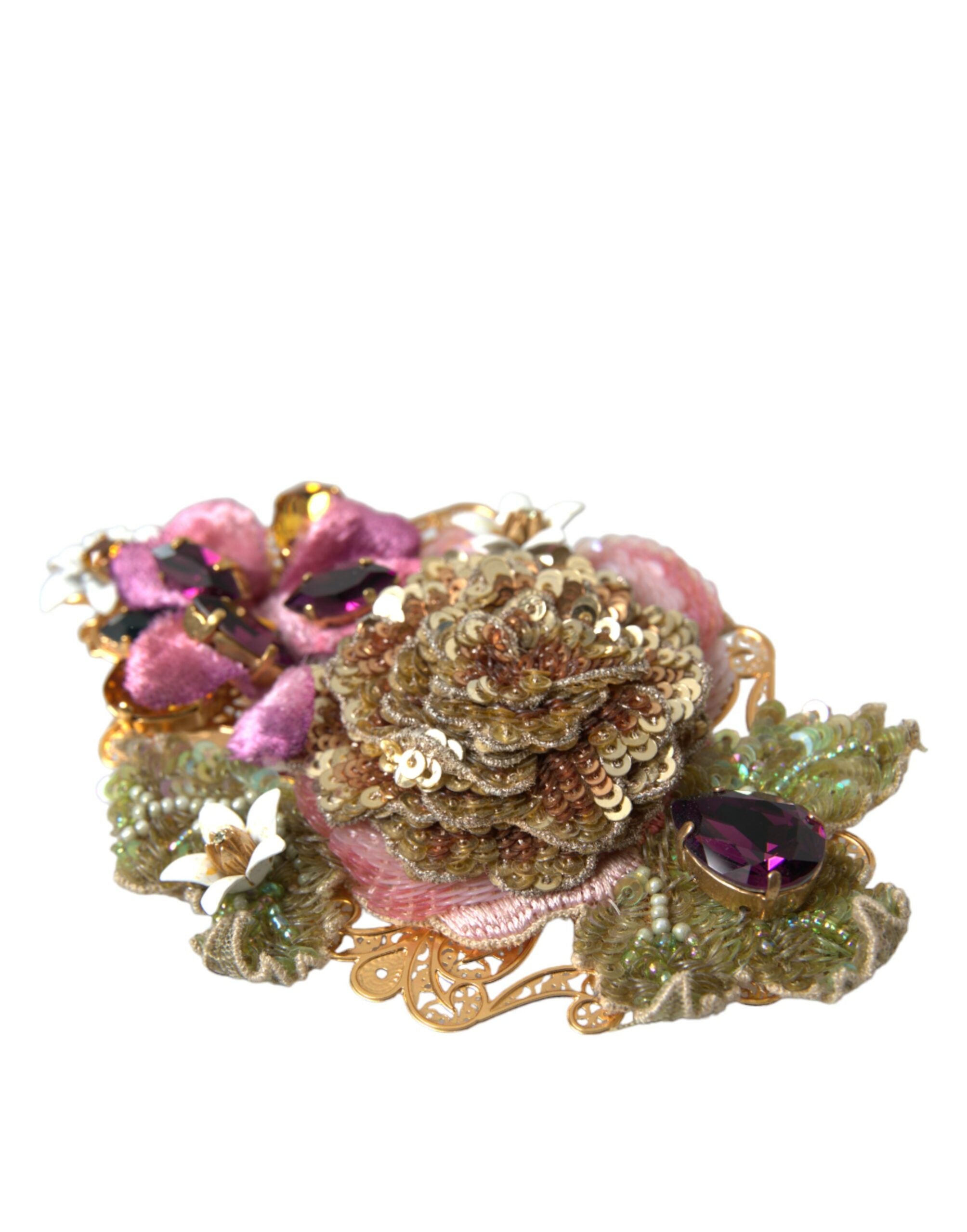 Dolce &amp; Gabbana – Haarspange aus goldenem Messing mit floralen Kristallpailletten