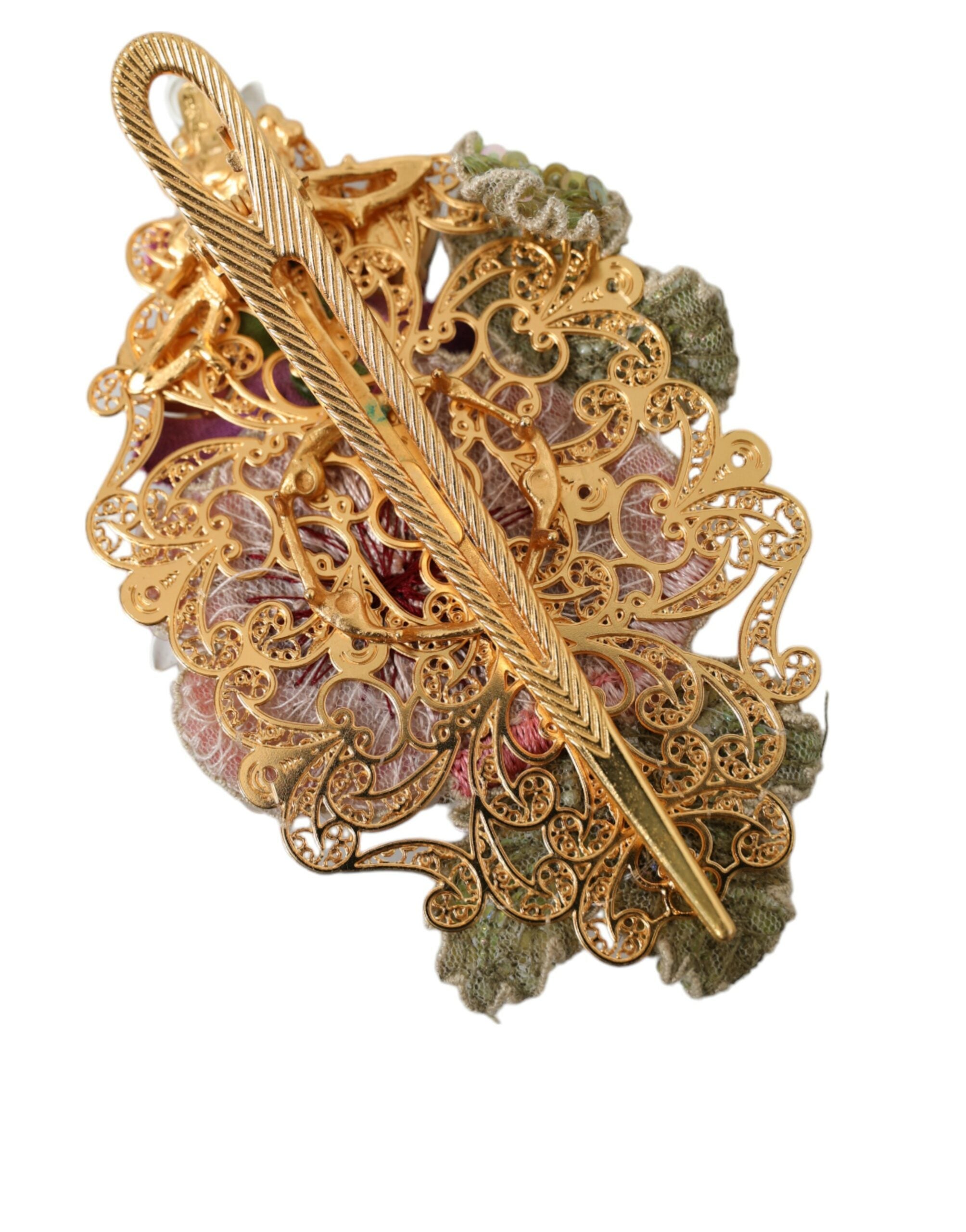 Dolce &amp; Gabbana – Haarspange aus goldenem Messing mit floralen Kristallpailletten