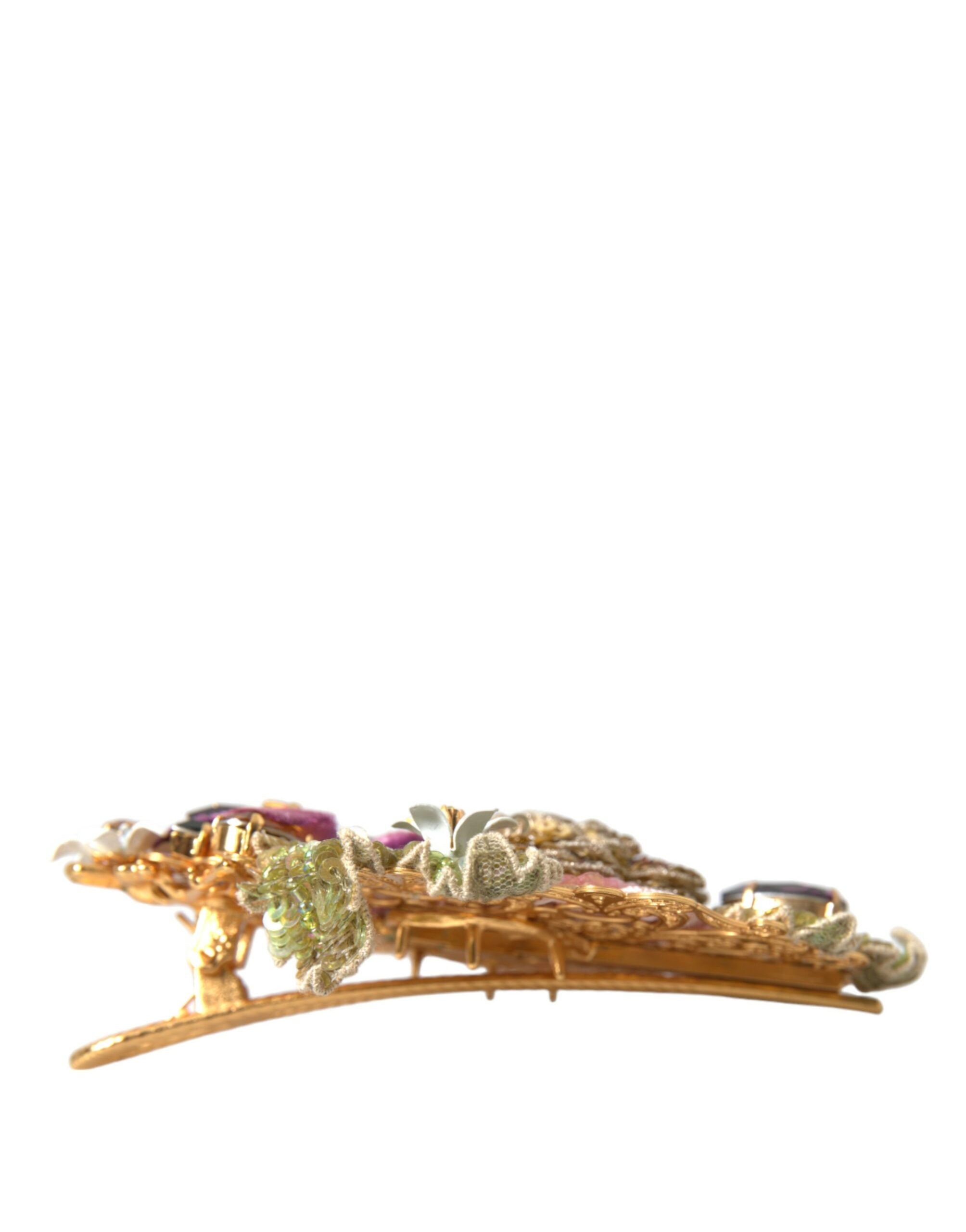 Dolce &amp; Gabbana – Haarspange aus goldenem Messing mit floralen Kristallpailletten