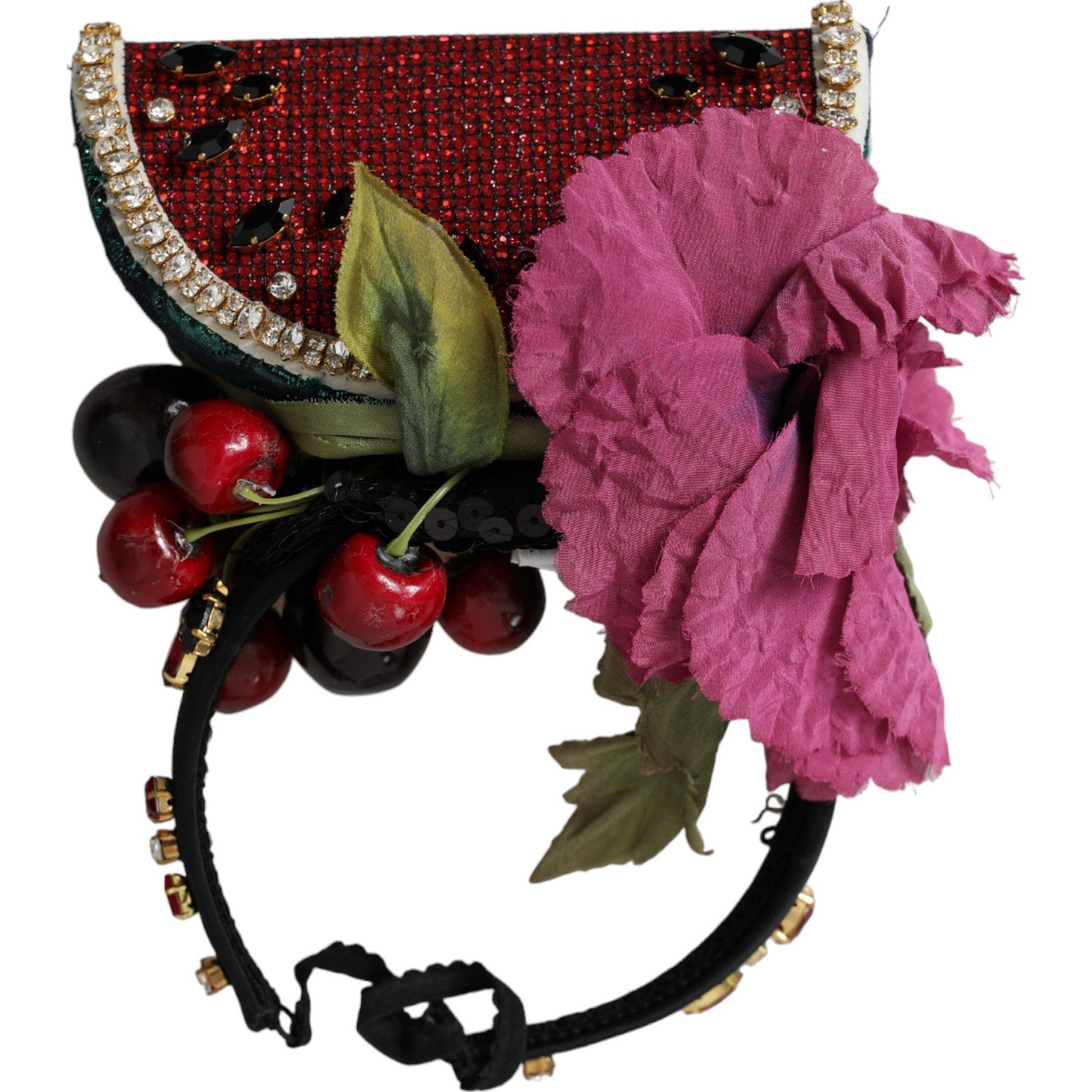 Dolce &amp; Gabbana Rotes Wassermelonen-Kirsch-Kristall-Haarband Statement-Diadem
