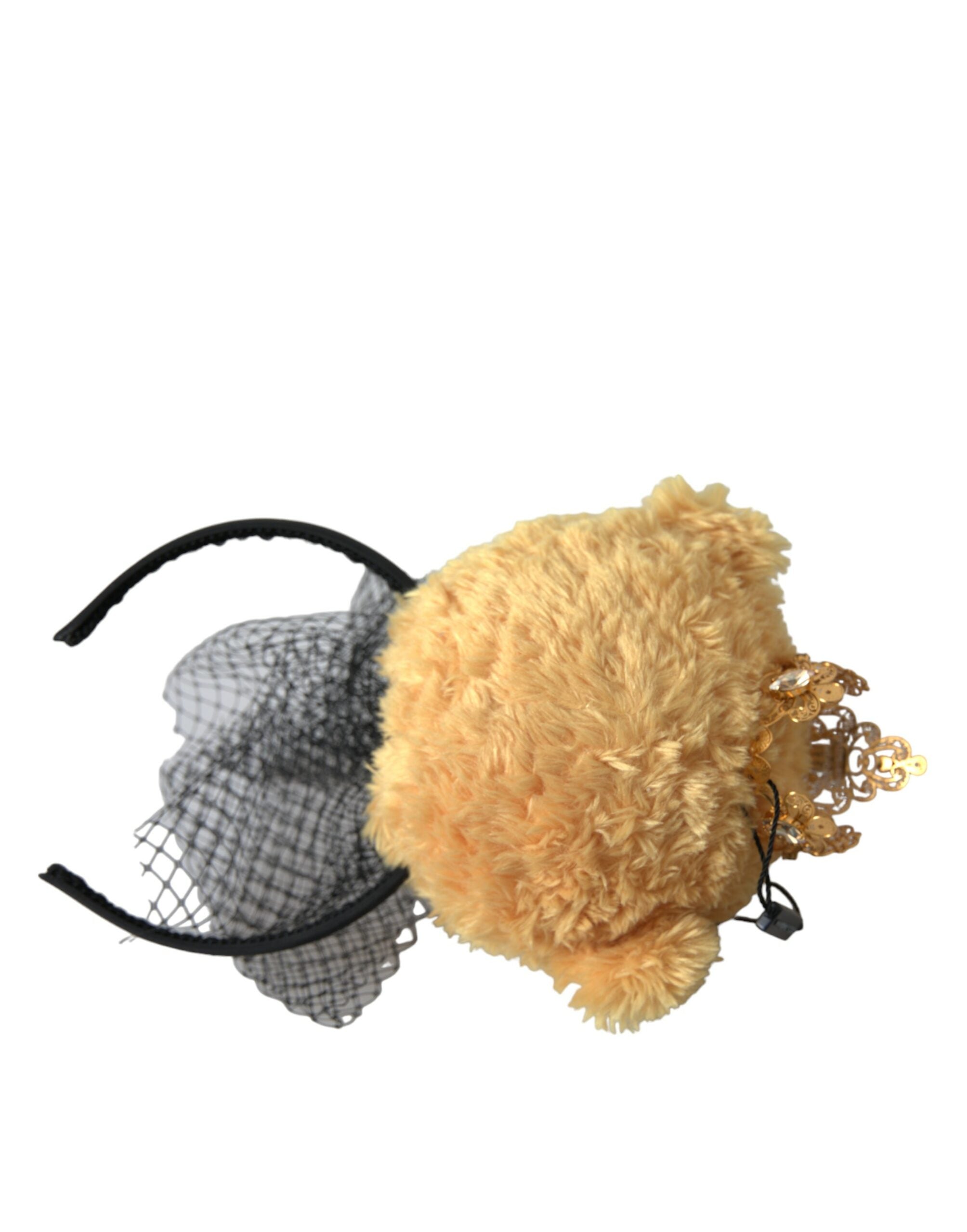 Dolce &amp; Gabbana Brauner Teddybär Gold Kristall Krone Haarband Diadem