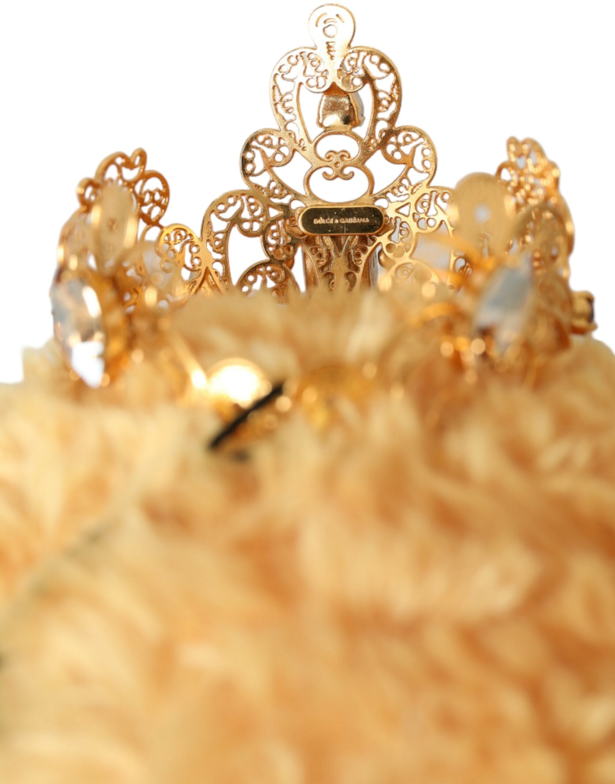 Dolce &amp; Gabbana Brauner Teddybär Gold Kristall Krone Haarband Diadem