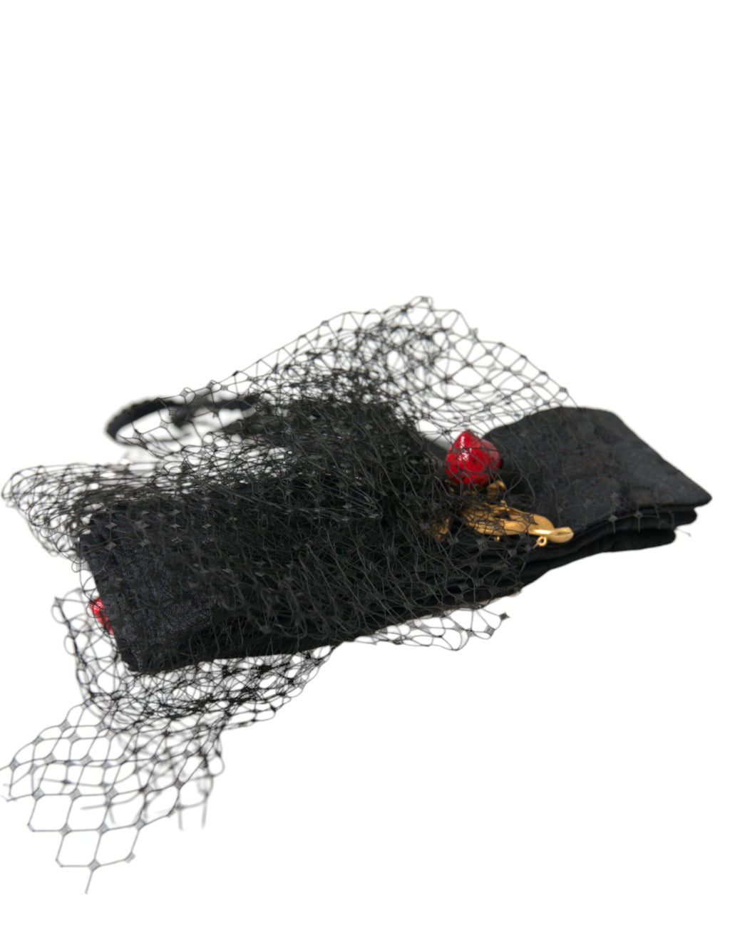 Dolce &amp; Gabbana Schwarzes Erdbeer-Sizilien-Kristallnetz-Stirnband-Diadem