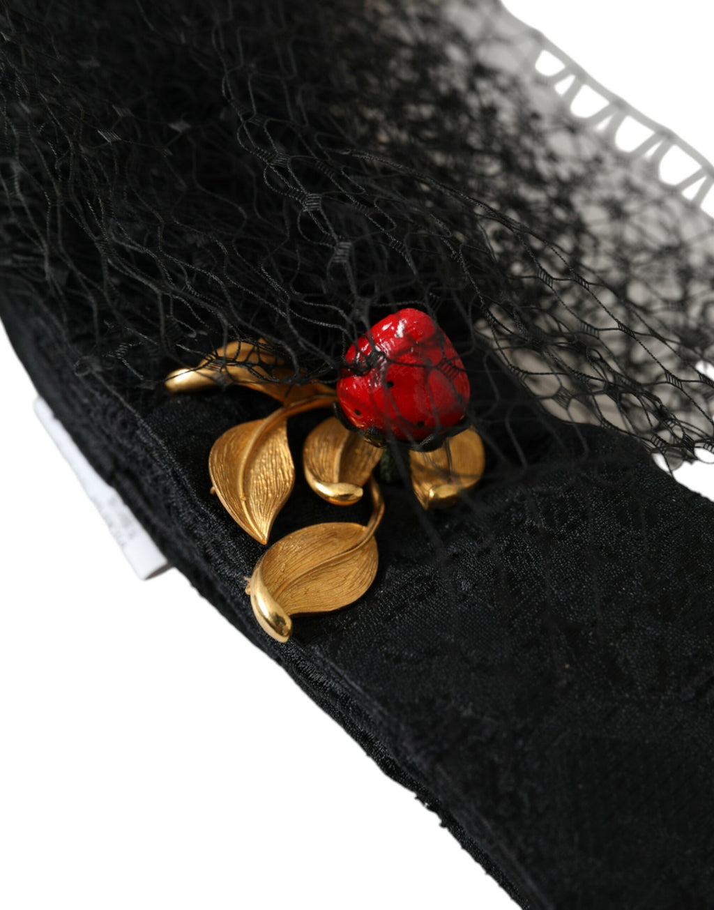 Dolce &amp; Gabbana Schwarzes Erdbeer-Sizilien-Kristallnetz-Stirnband-Diadem