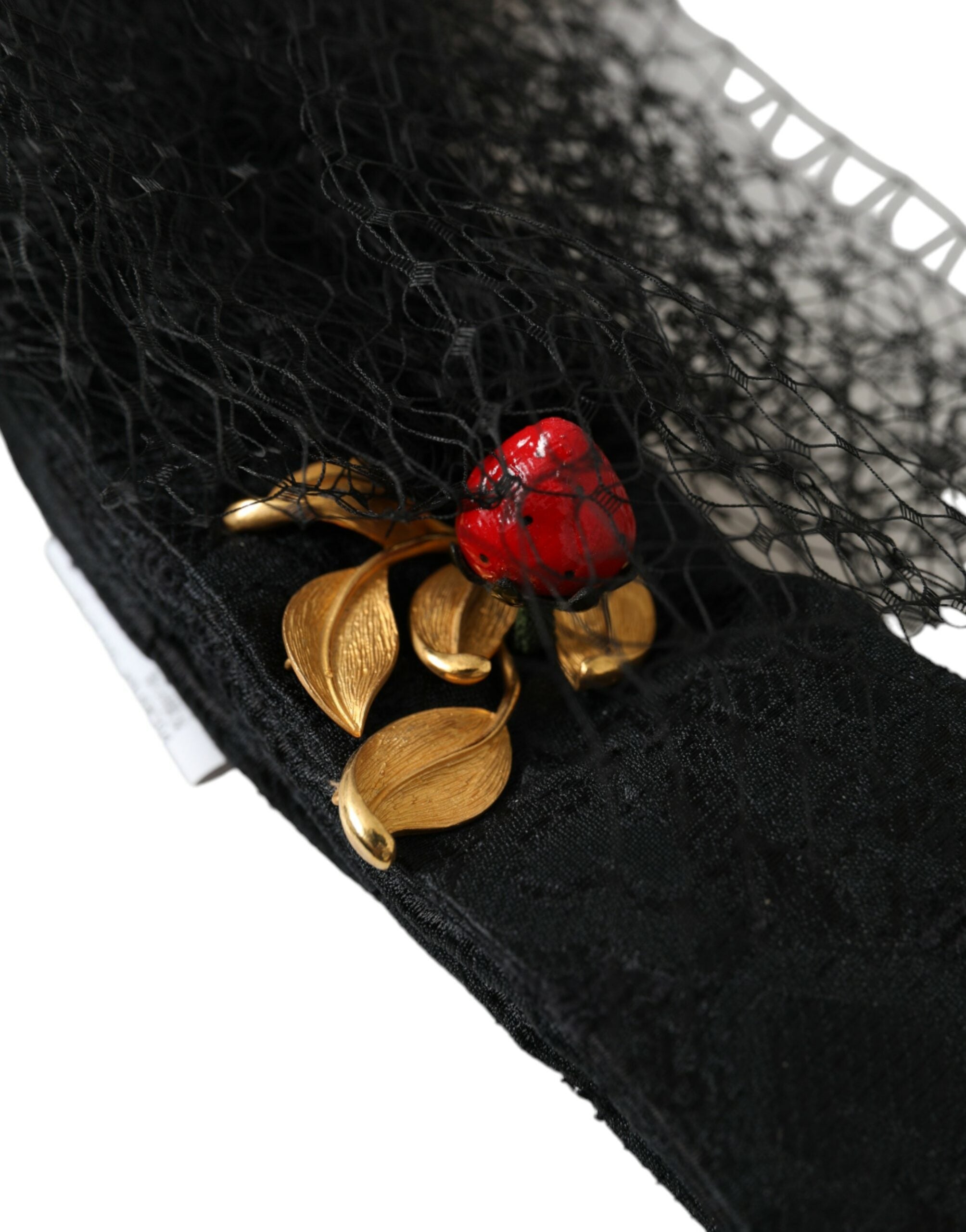 Dolce &amp; Gabbana Schwarzes Erdbeer-Sizilien-Kristallnetz-Stirnband-Diadem