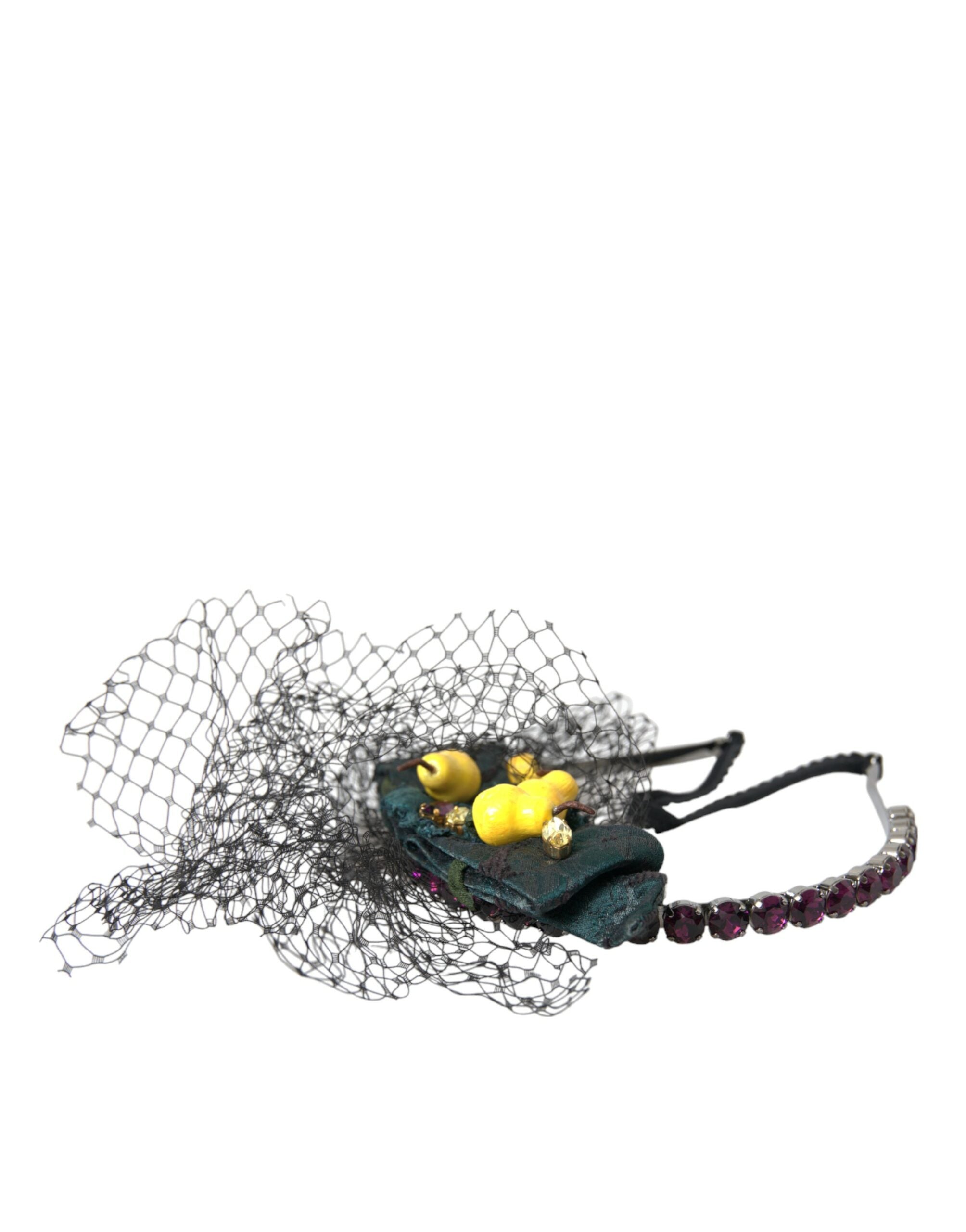 Dolce &amp; Gabbana Schwarze Zitronen Sizilien Lila Kristallnetz Stirnband Diadem