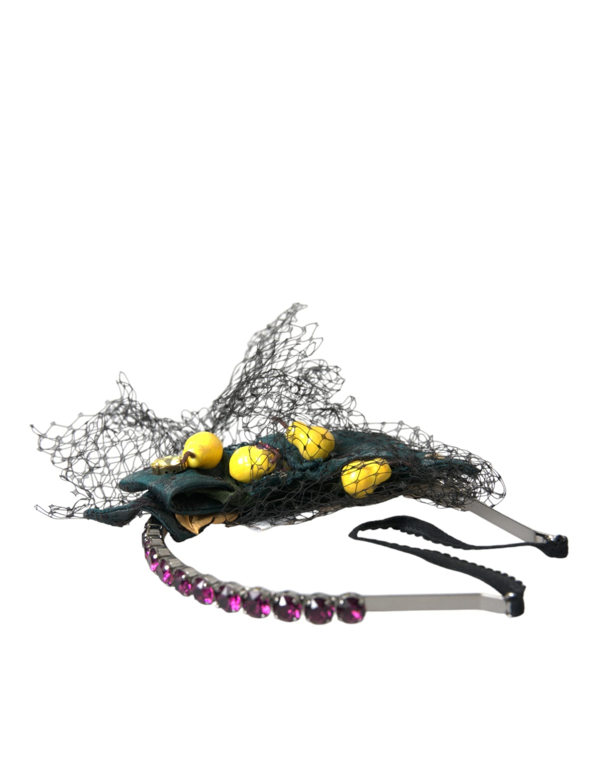Dolce &amp; Gabbana Schwarze Zitronen Sizilien Lila Kristallnetz Stirnband Diadem