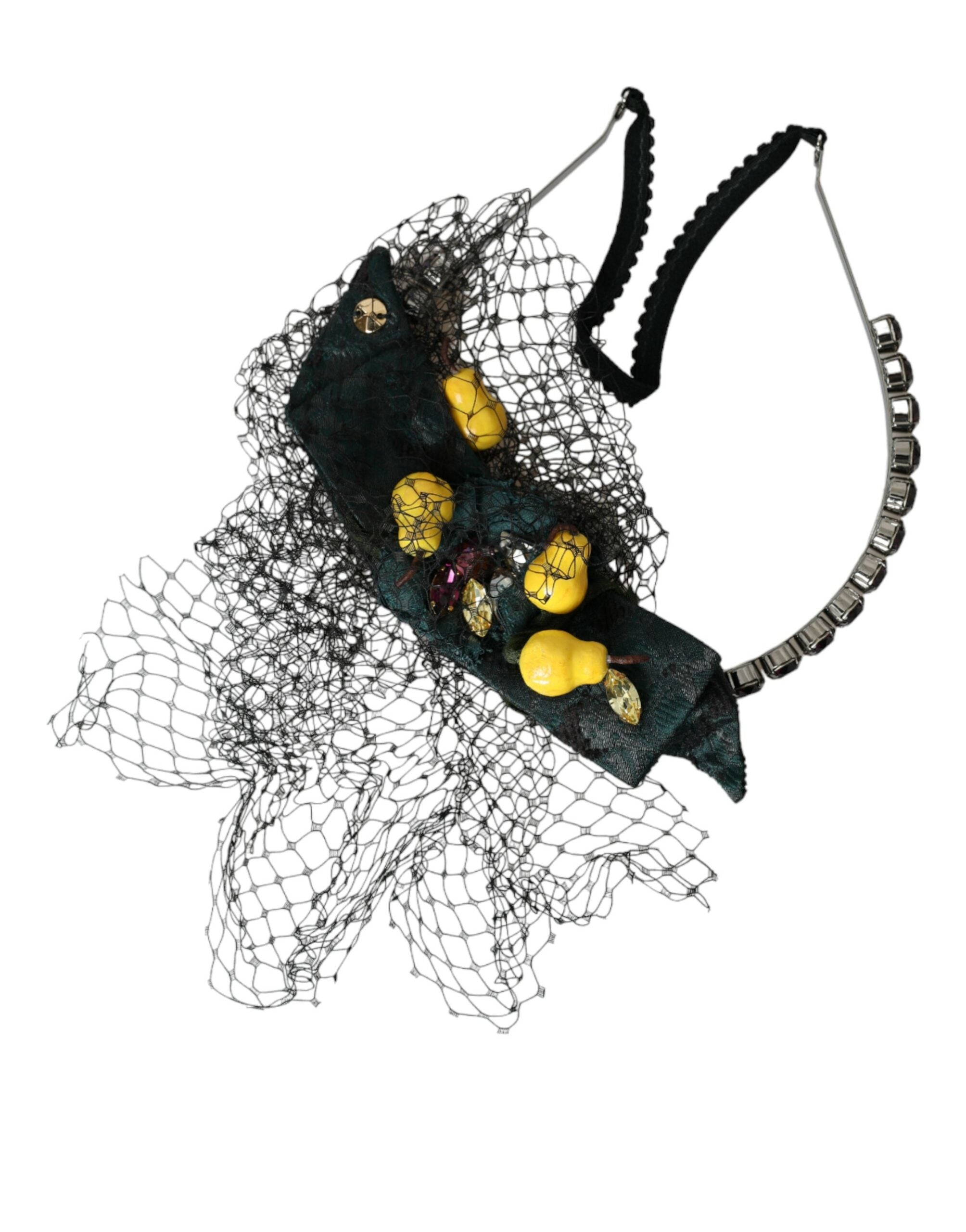 Dolce &amp; Gabbana Schwarze Zitronen Sizilien Lila Kristallnetz Stirnband Diadem