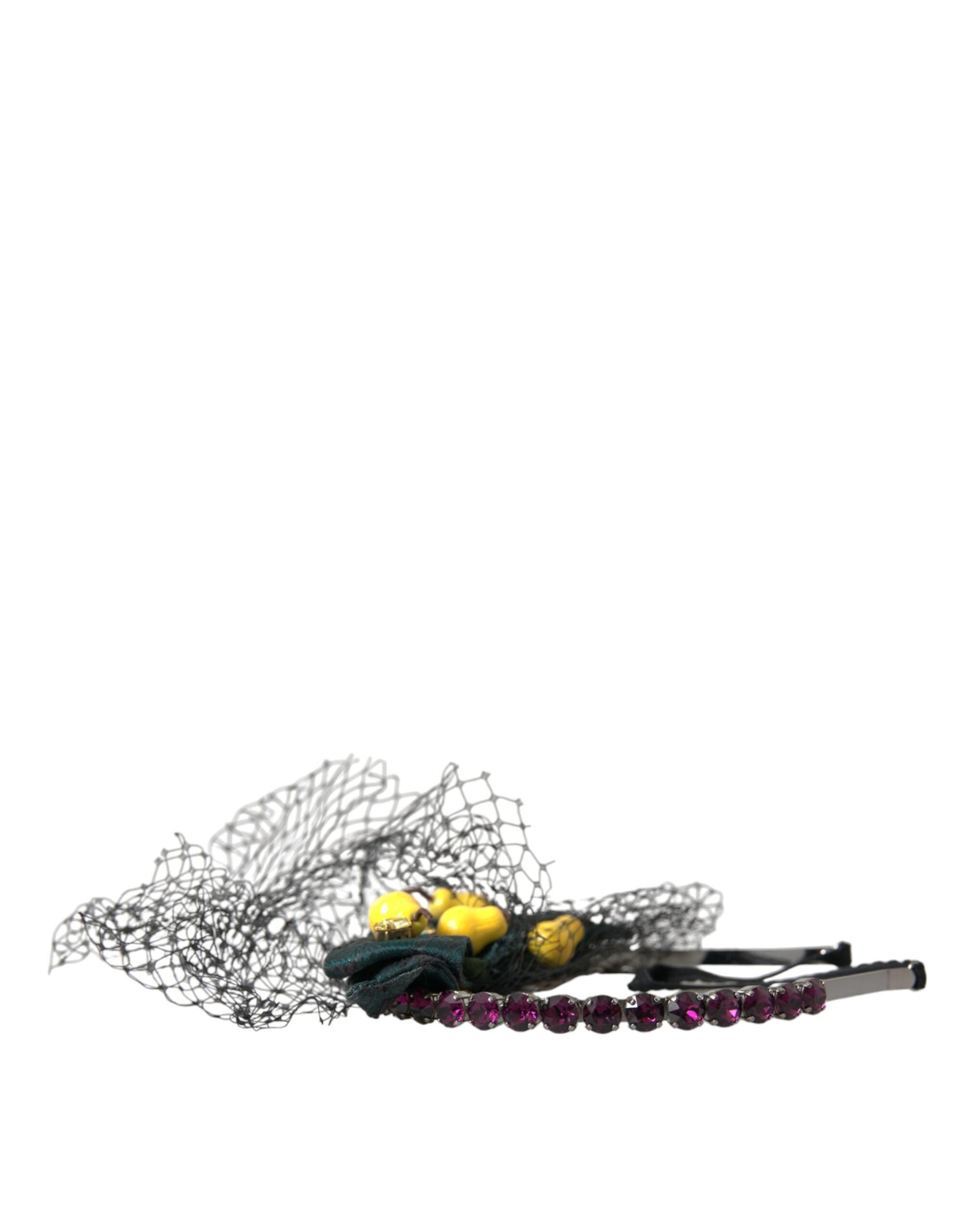 Dolce &amp; Gabbana Schwarze Zitronen Sizilien Lila Kristallnetz Stirnband Diadem