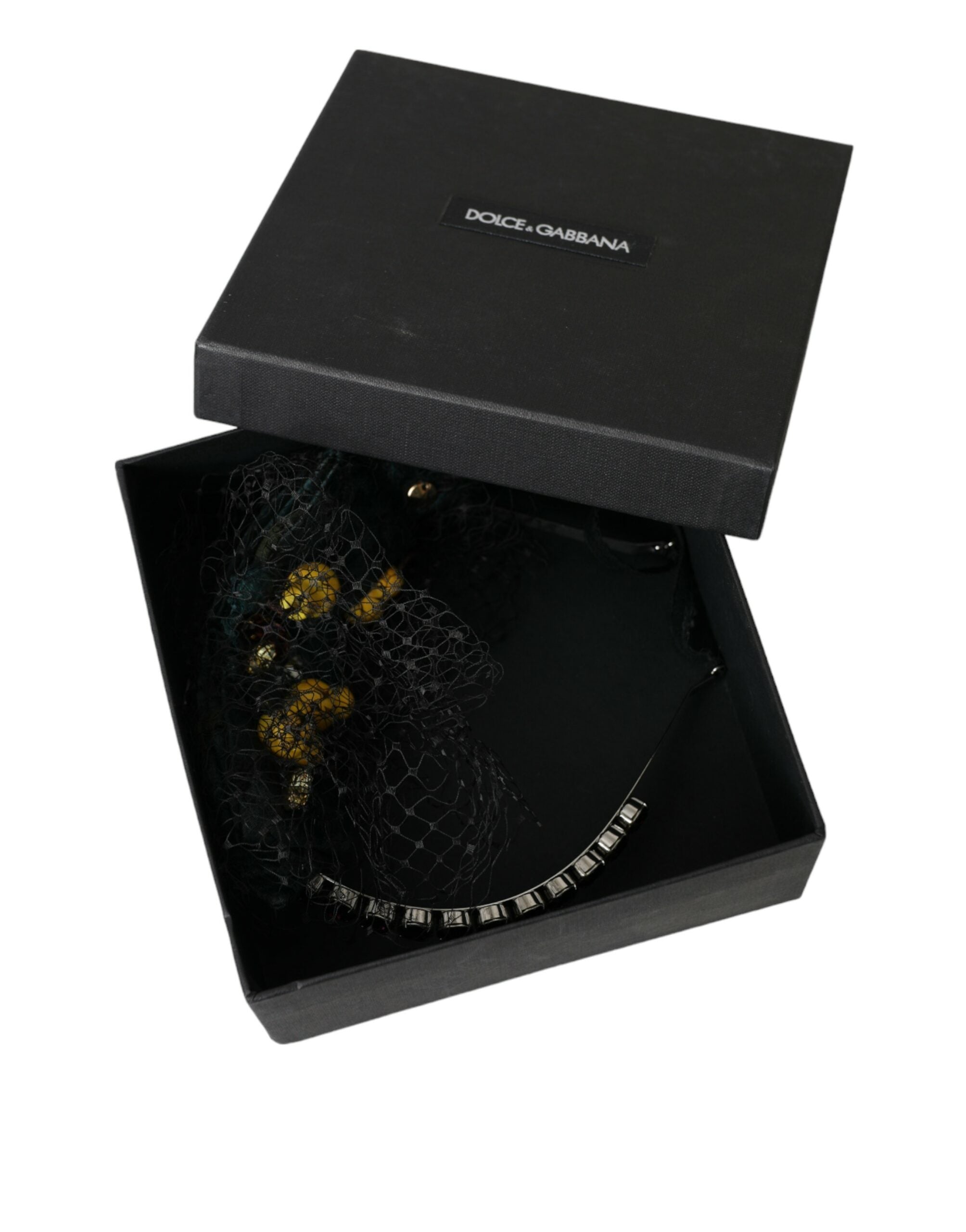 Dolce &amp; Gabbana Schwarze Zitronen Sizilien Lila Kristallnetz Stirnband Diadem