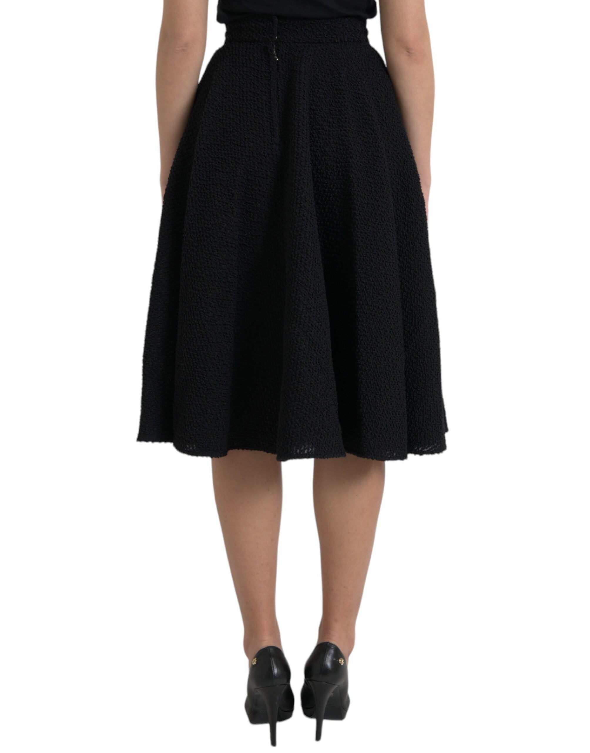 Dolce &amp; Gabbana – Schwarzer, knielanger A-Linien-Rock mit hoher Taille