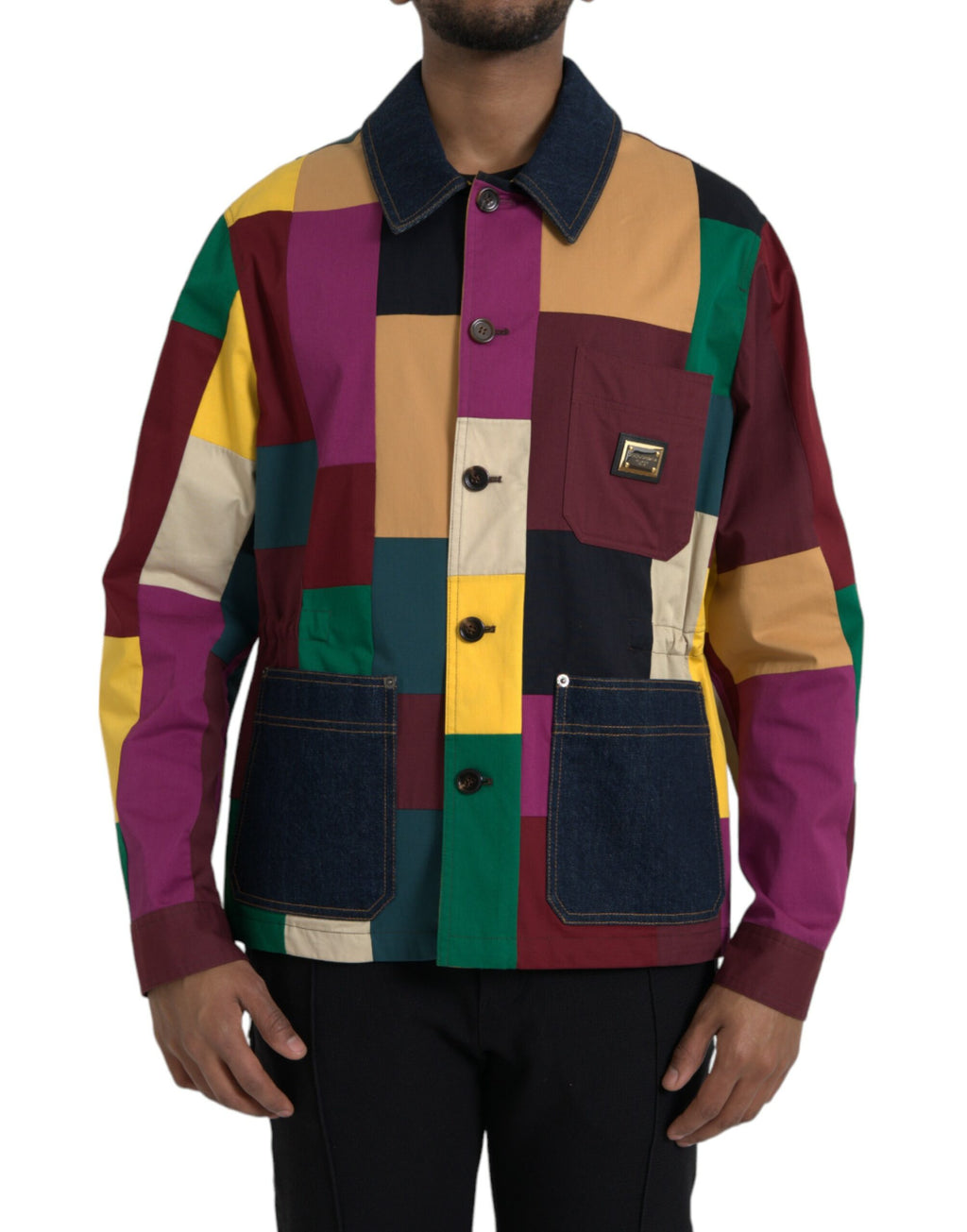 Dolce &amp; Gabbana Mehrfarbige Patchwork-Baumwolljacke mit Kragen