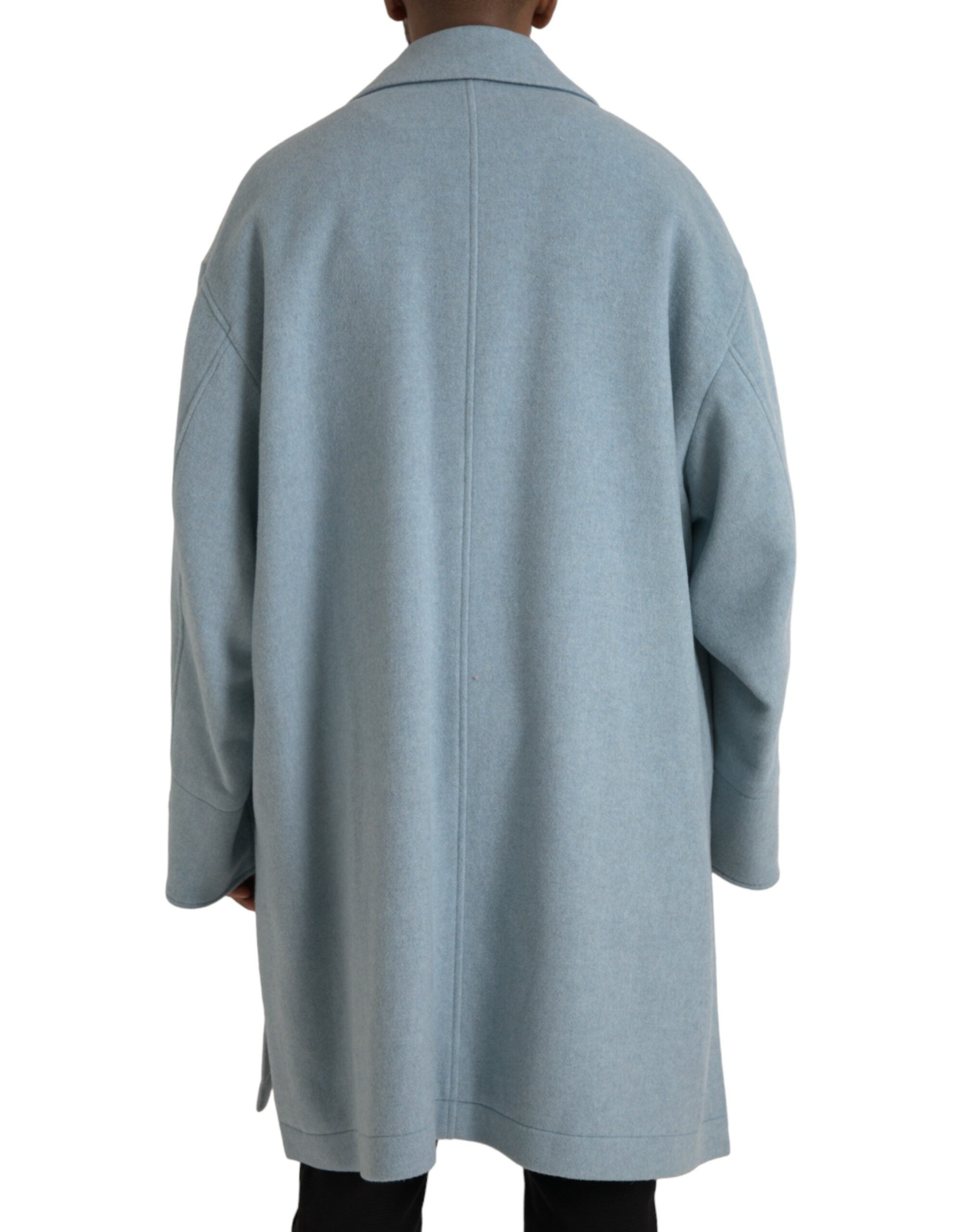 Dolce &amp; Gabbana – Hellblaue Trenchcoat-Jacke aus Wolle mit Knöpfen