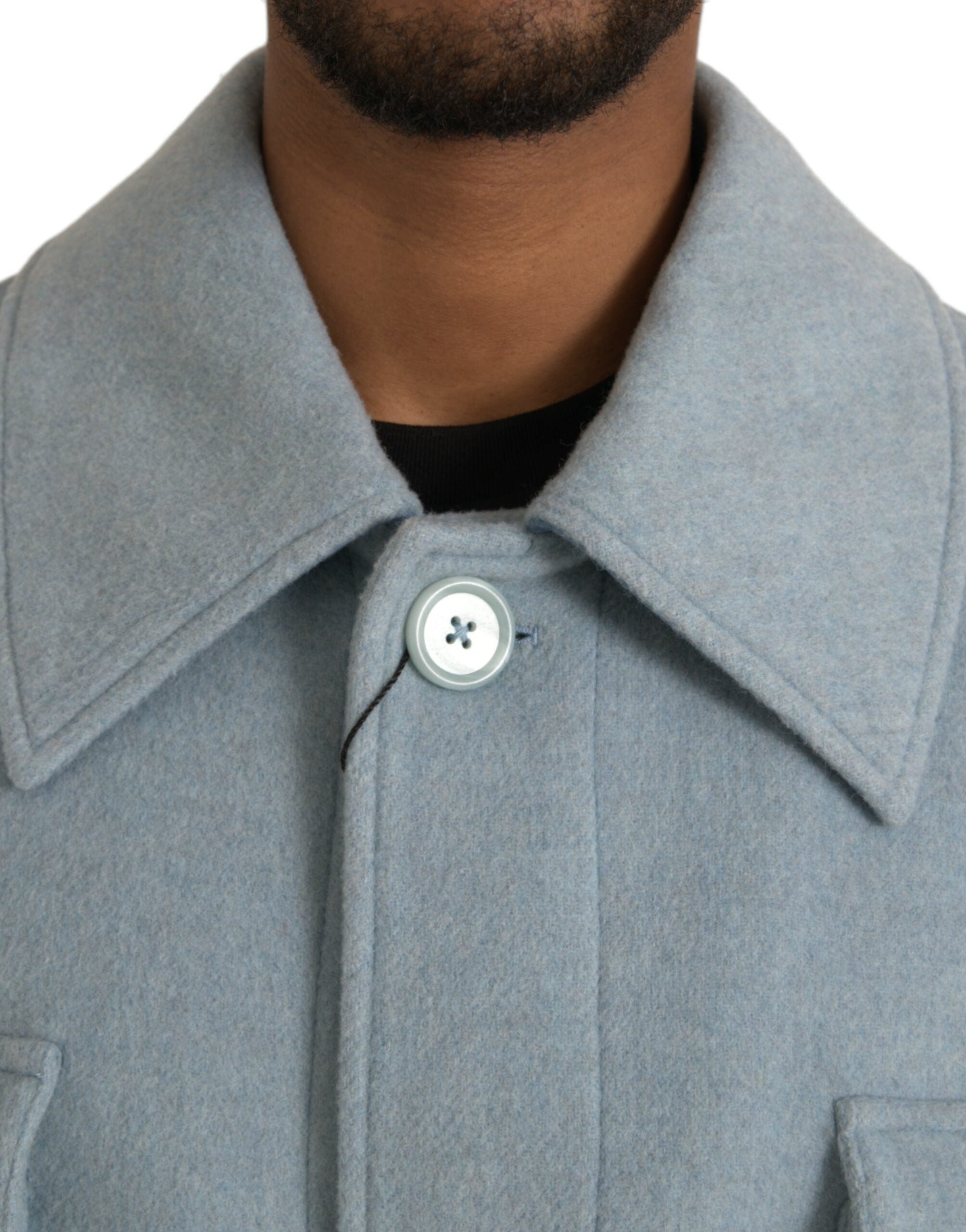 Dolce &amp; Gabbana – Hellblaue Trenchcoat-Jacke aus Wolle mit Knöpfen