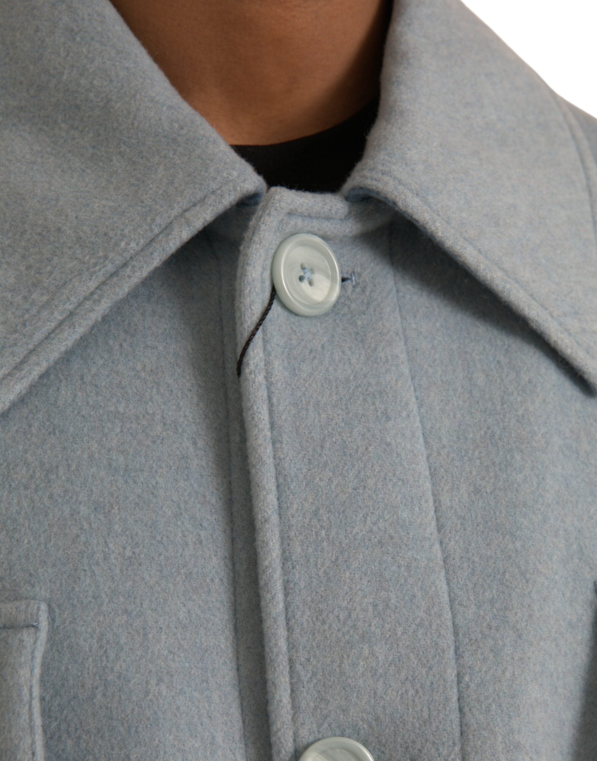 Dolce &amp; Gabbana – Hellblaue Trenchcoat-Jacke aus Wolle mit Knöpfen