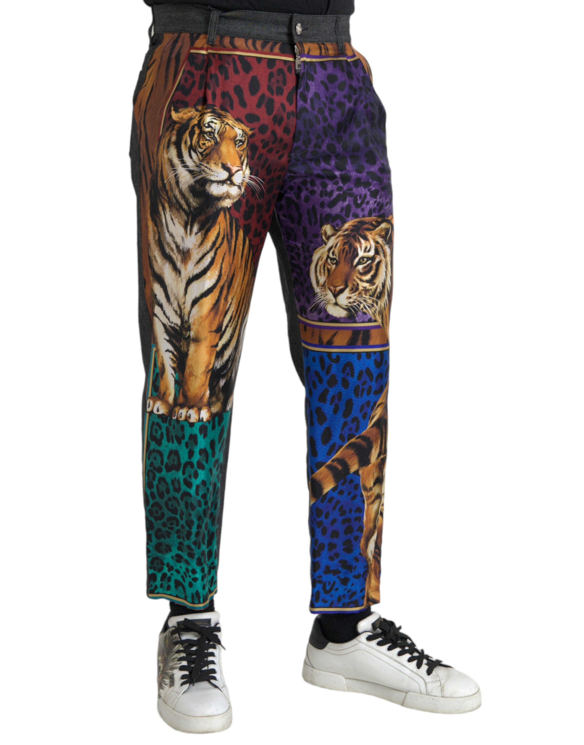Dolce &amp; Gabbana – Lockere Karottenhose aus Baumwolle mit mehrfarbigem Tiger-Leopardenmuster