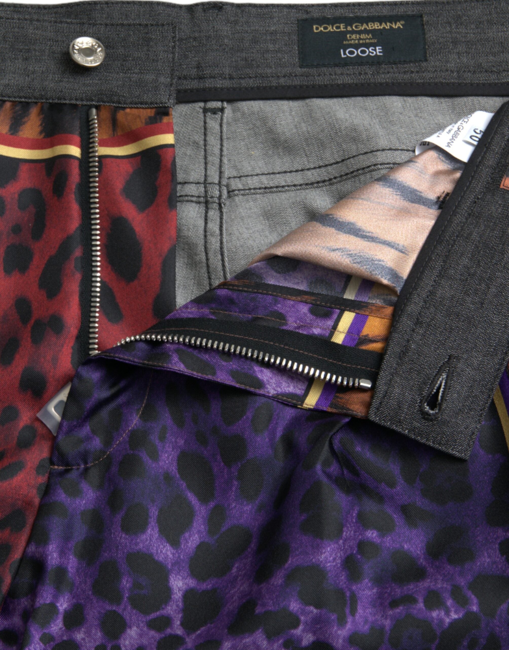 Dolce &amp; Gabbana – Lockere Karottenhose aus Baumwolle mit mehrfarbigem Tiger-Leopardenmuster