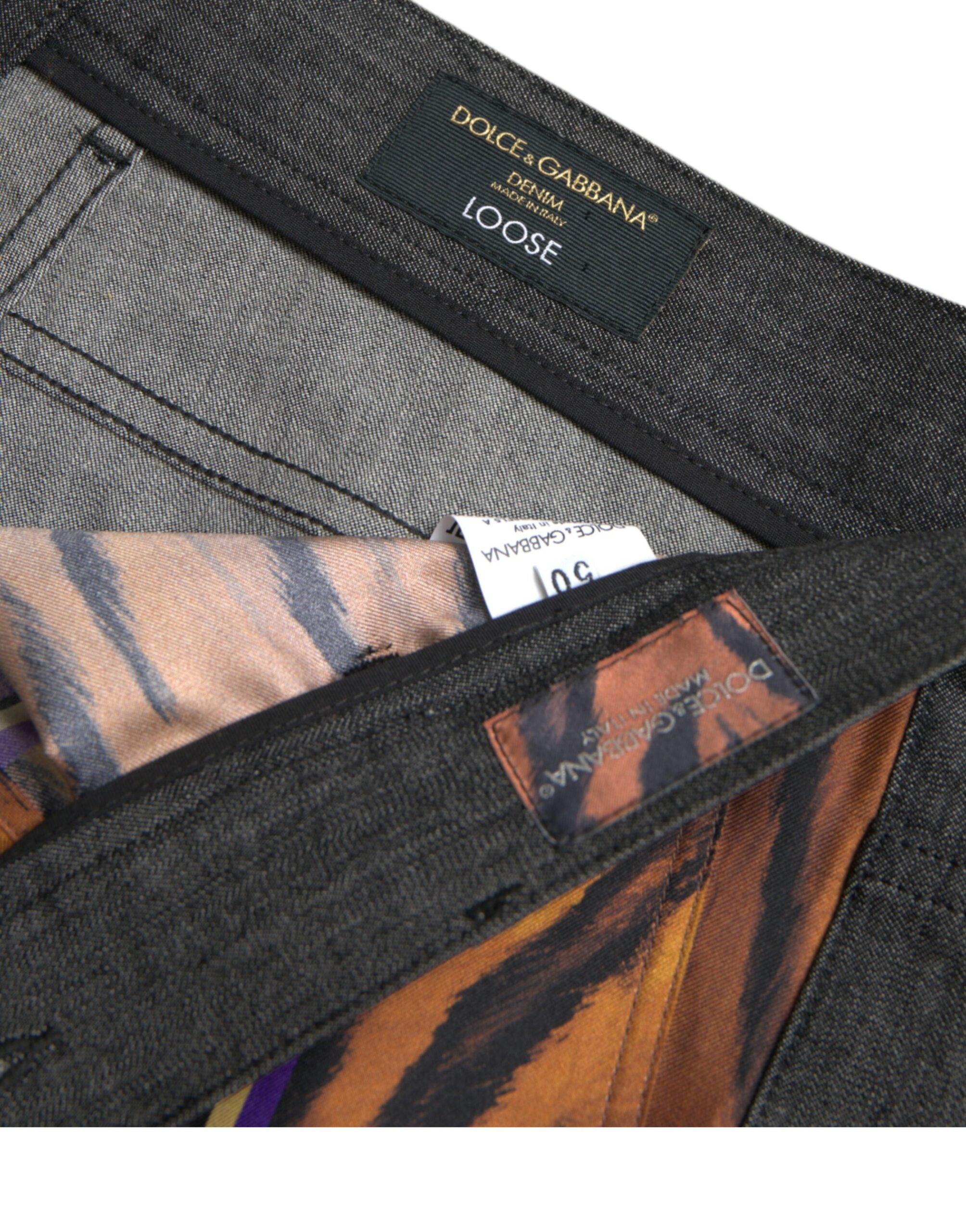 Dolce &amp; Gabbana – Lockere Karottenhose aus Baumwolle mit mehrfarbigem Tiger-Leopardenmuster