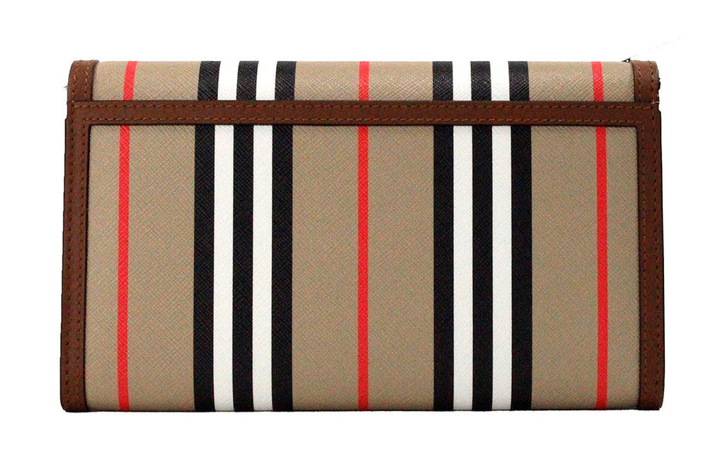 Burberry Hannah Icon Stripe Archive Umhängetasche aus hellbraunem E-Canvas-Leder