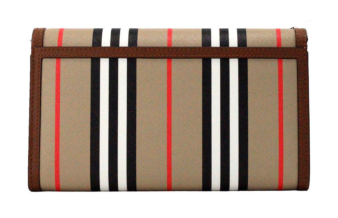 Burberry Hannah Icon Stripe Archive Umhängetasche aus hellbraunem E-Canvas-Leder