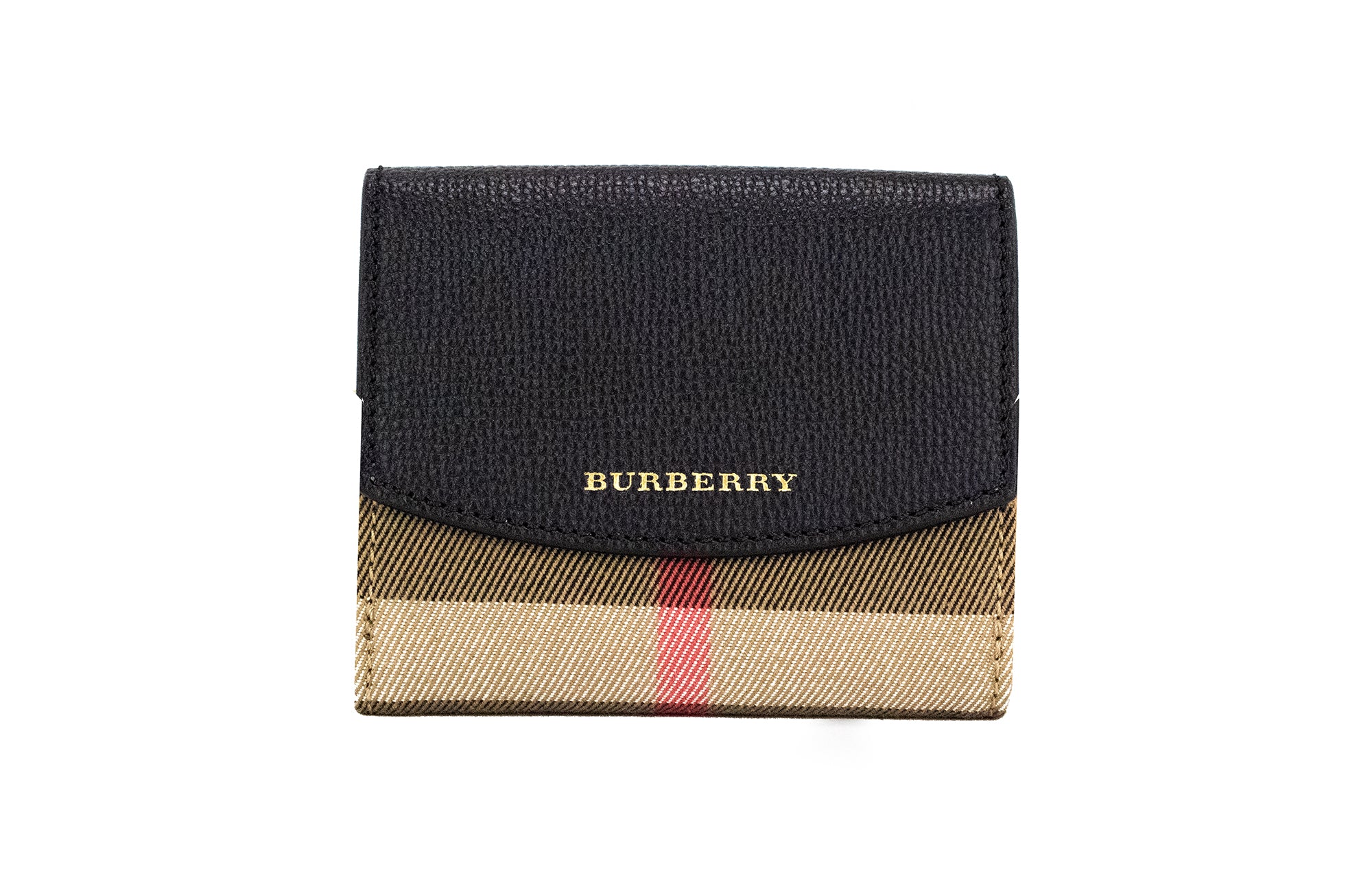 Burberry Luna Geldbörse aus genarbtem Leder mit House Check-Muster, Canvas, Schwarz