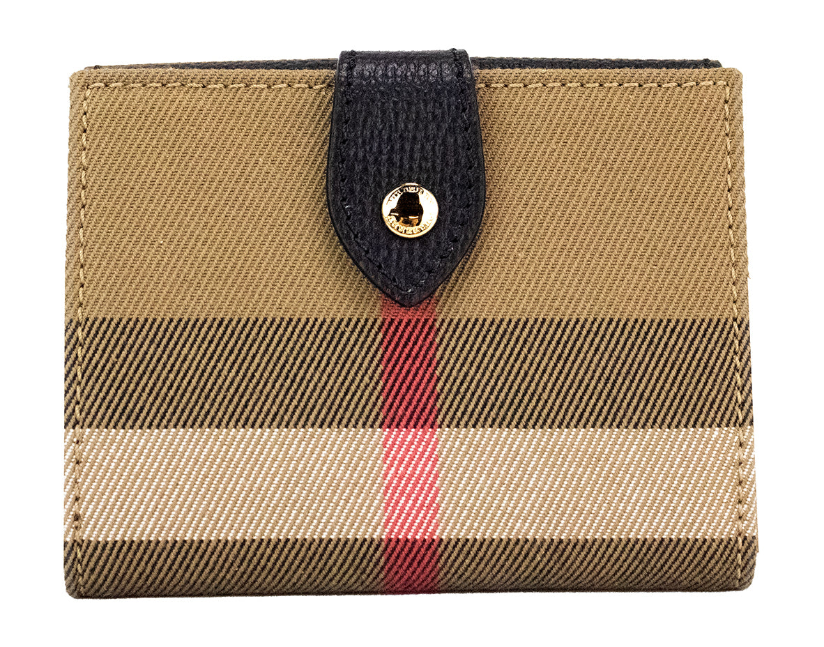 Burberry Luna Geldbörse aus genarbtem Leder mit House Check-Muster, Canvas, Schwarz