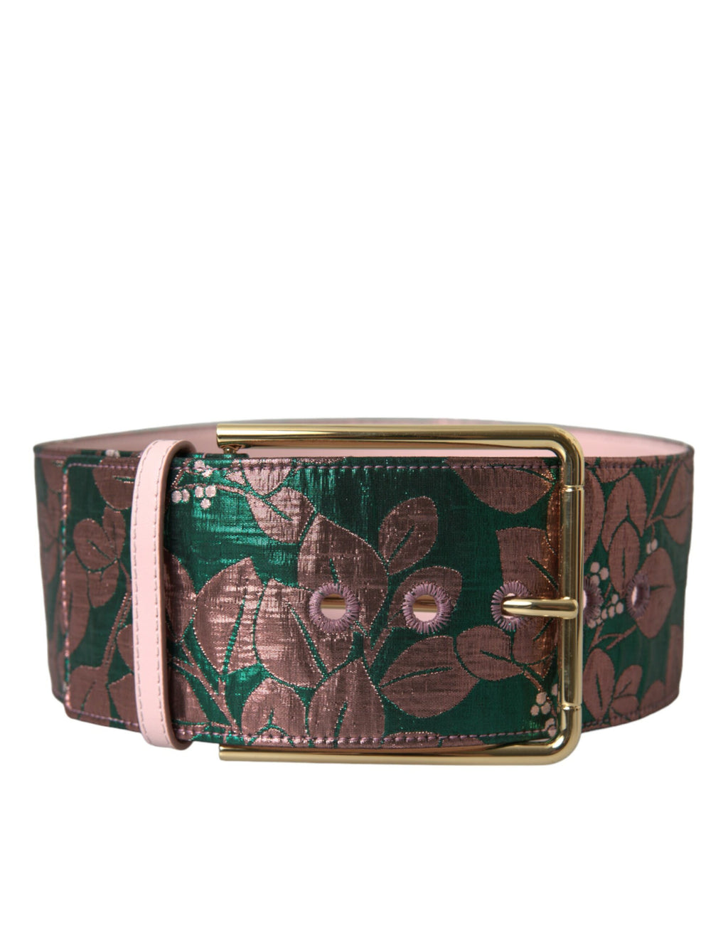Dolce &amp; Gabbana – Mehrfarbiger Jacquard-Gürtel mit Lurex-Goldschnalle und Blumenmuster