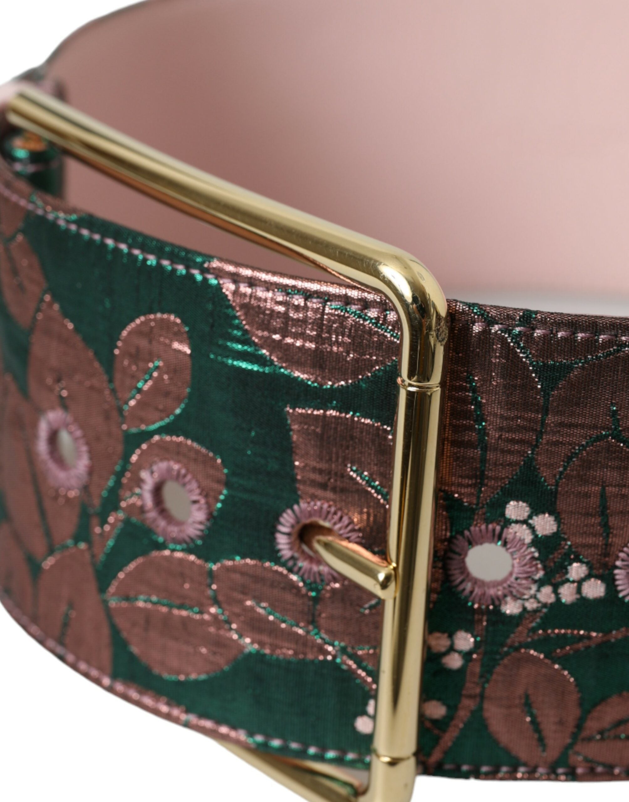 Dolce &amp; Gabbana – Mehrfarbiger Jacquard-Gürtel mit Lurex-Goldschnalle und Blumenmuster
