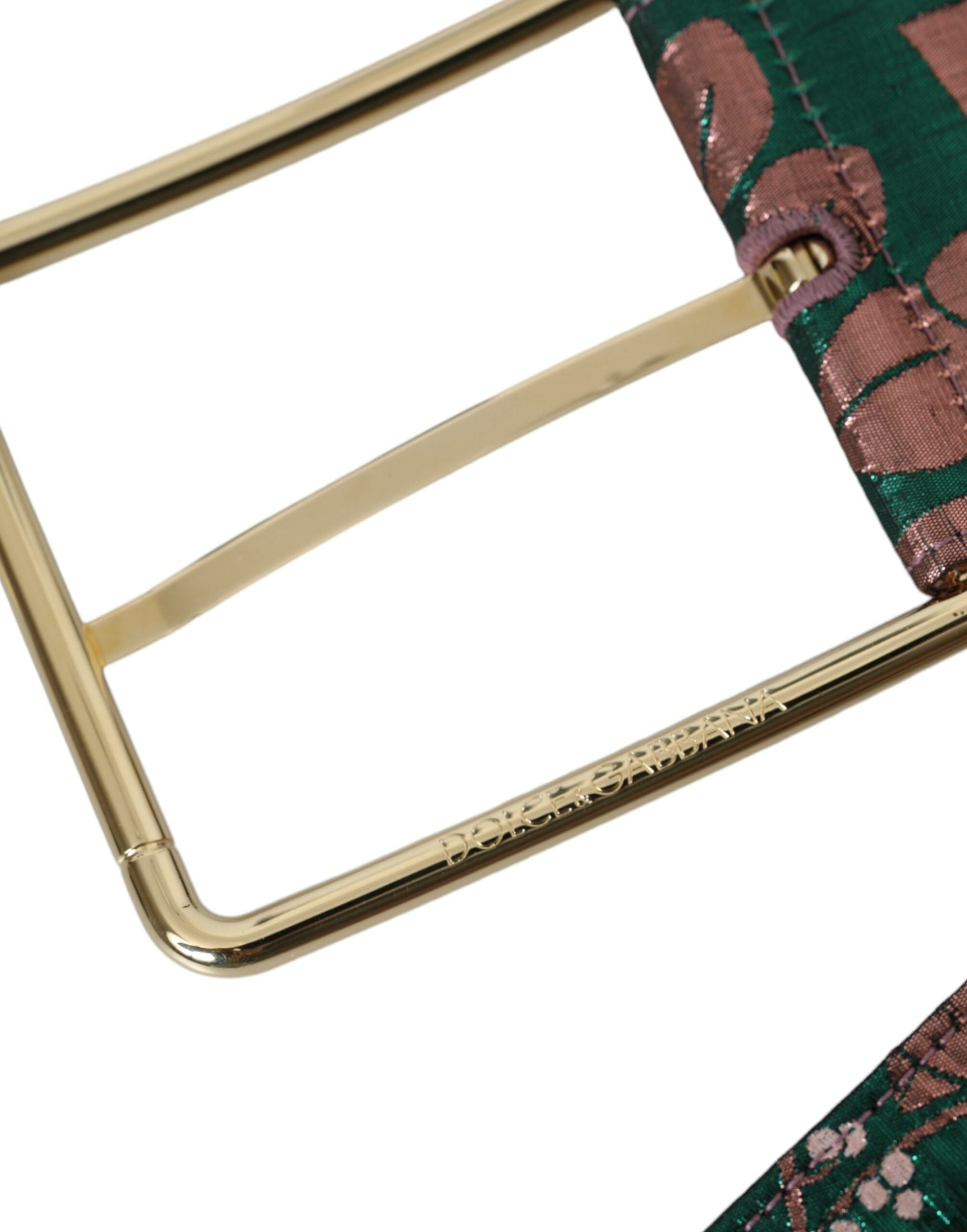 Dolce &amp; Gabbana – Mehrfarbiger Jacquard-Gürtel mit Lurex-Goldschnalle und Blumenmuster