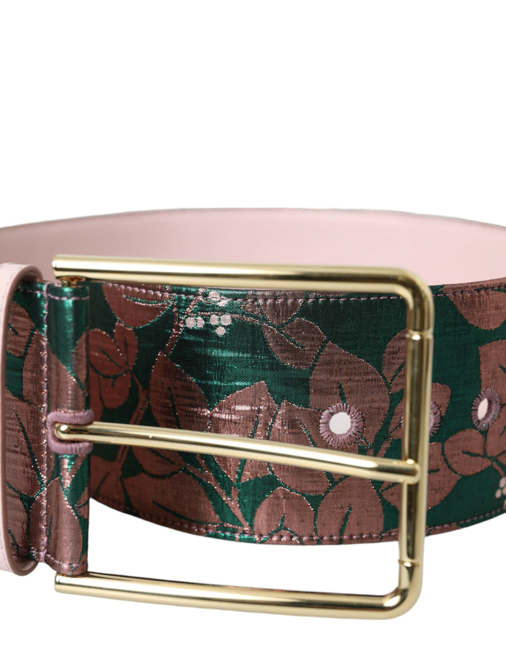 Dolce &amp; Gabbana – Mehrfarbiger Jacquard-Gürtel mit Lurex-Goldschnalle und Blumenmuster