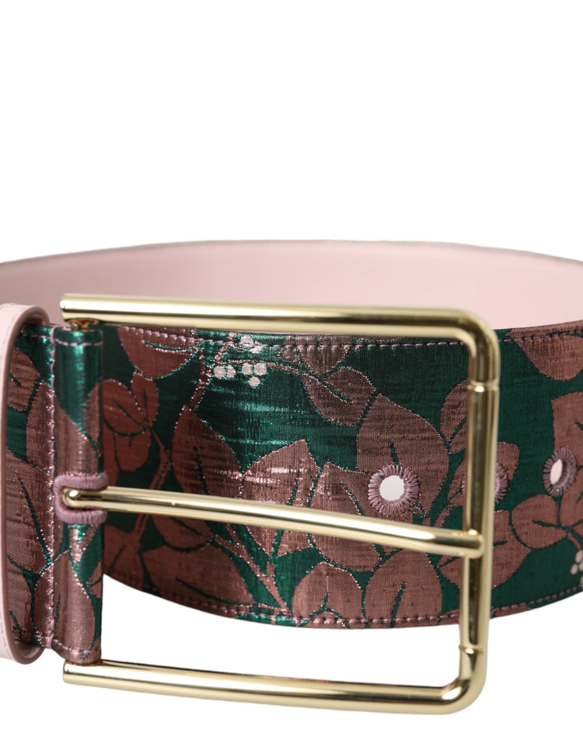 Dolce &amp; Gabbana – Mehrfarbiger Jacquard-Gürtel mit Lurex-Goldschnalle und Blumenmuster